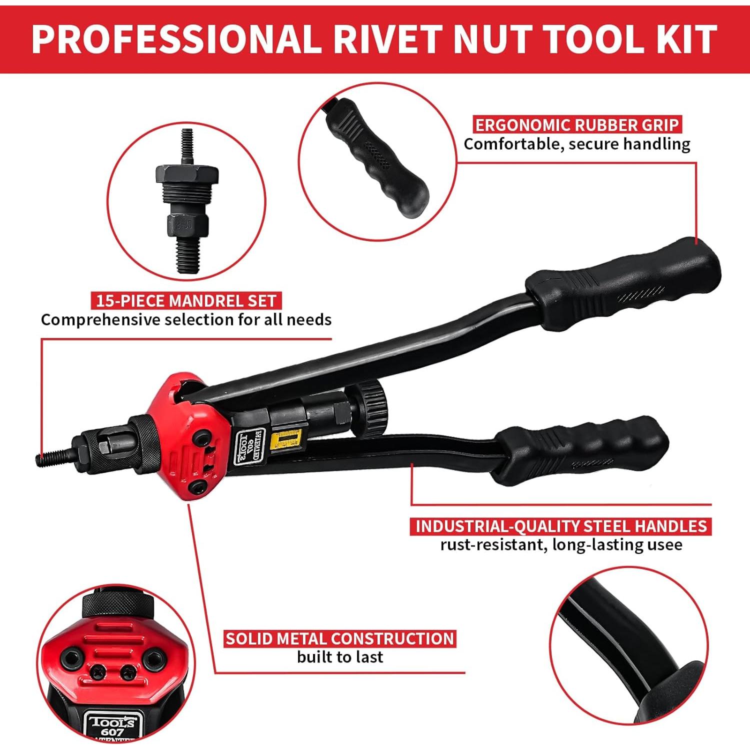 Kit de Herramientas Rivnut GARGENTOL 16" con 15 Mandriles