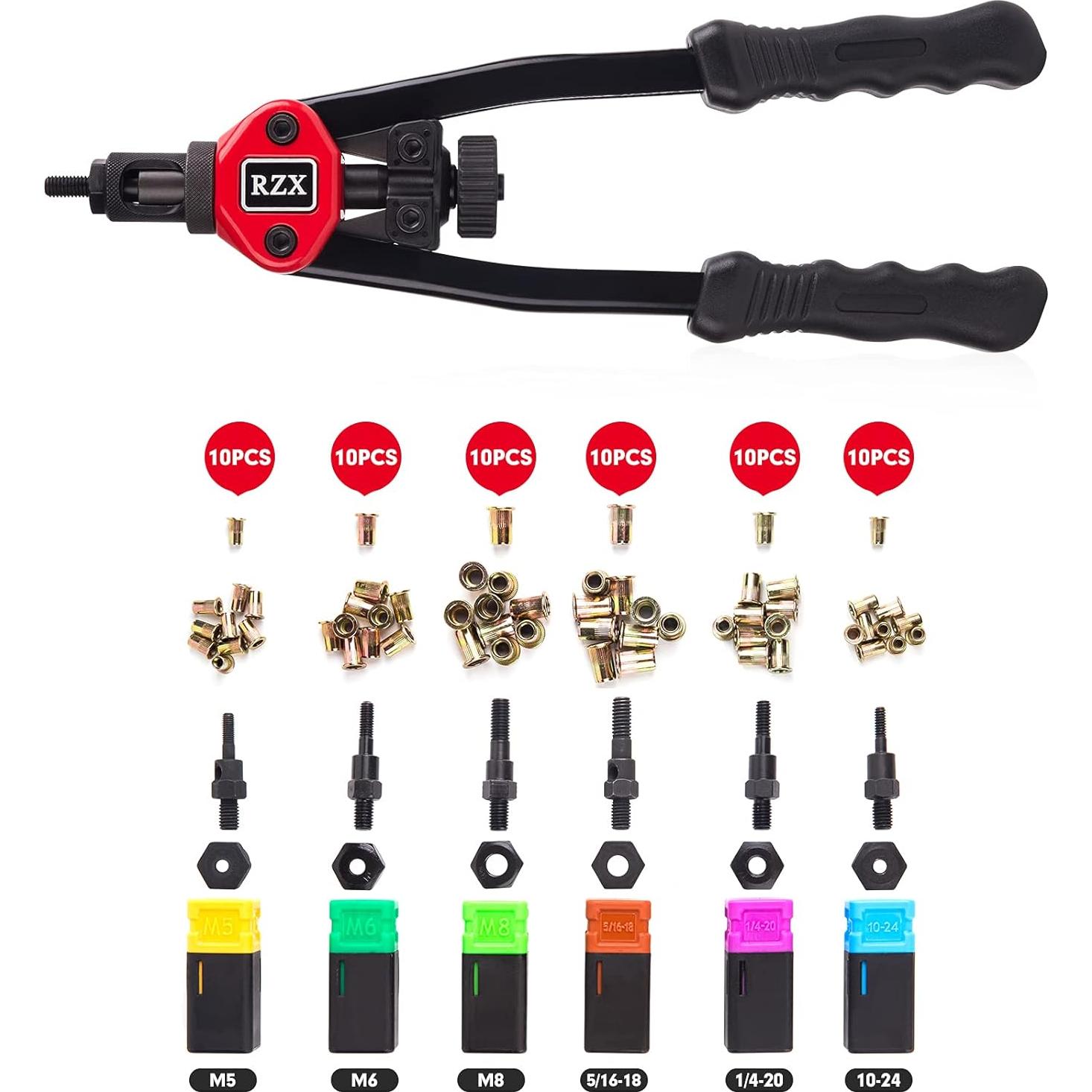 Kit de Remachadora Manual RZX 33 cm con 60 Rivnuts M5 M6 M8