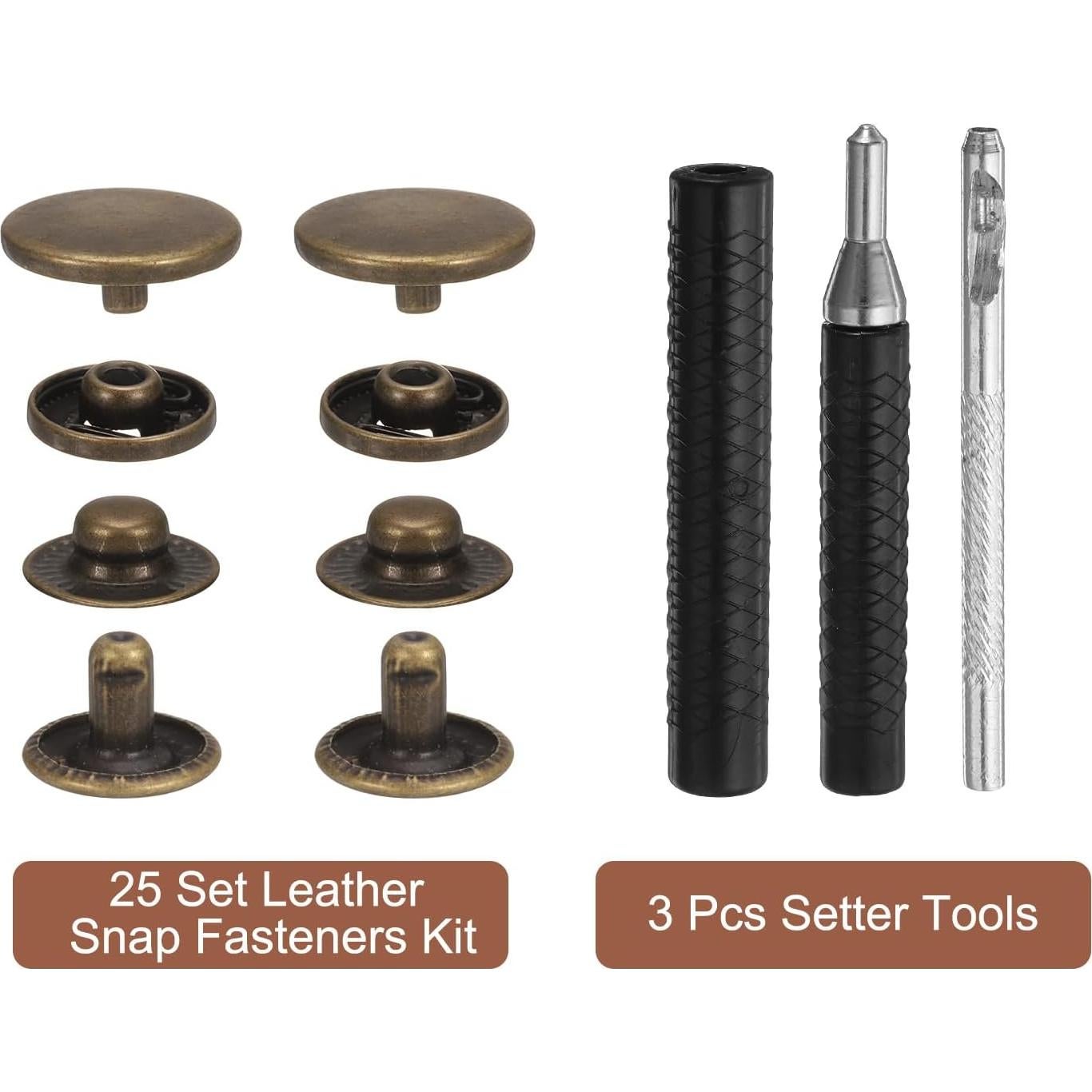 Kit de Botones a Presión de Cuero HARFINGTON 15mm Bronce