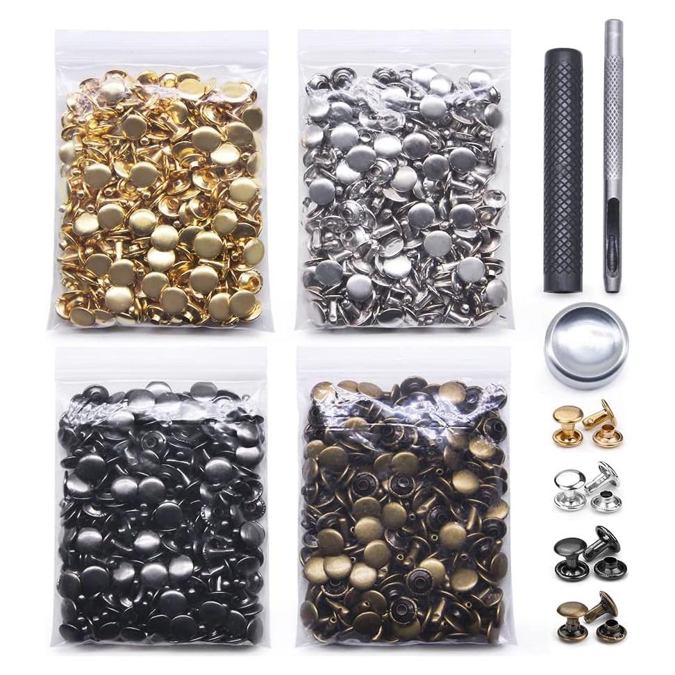 400 Remaches de Cuero Metálicos 9x10mm con Herramientas N/H