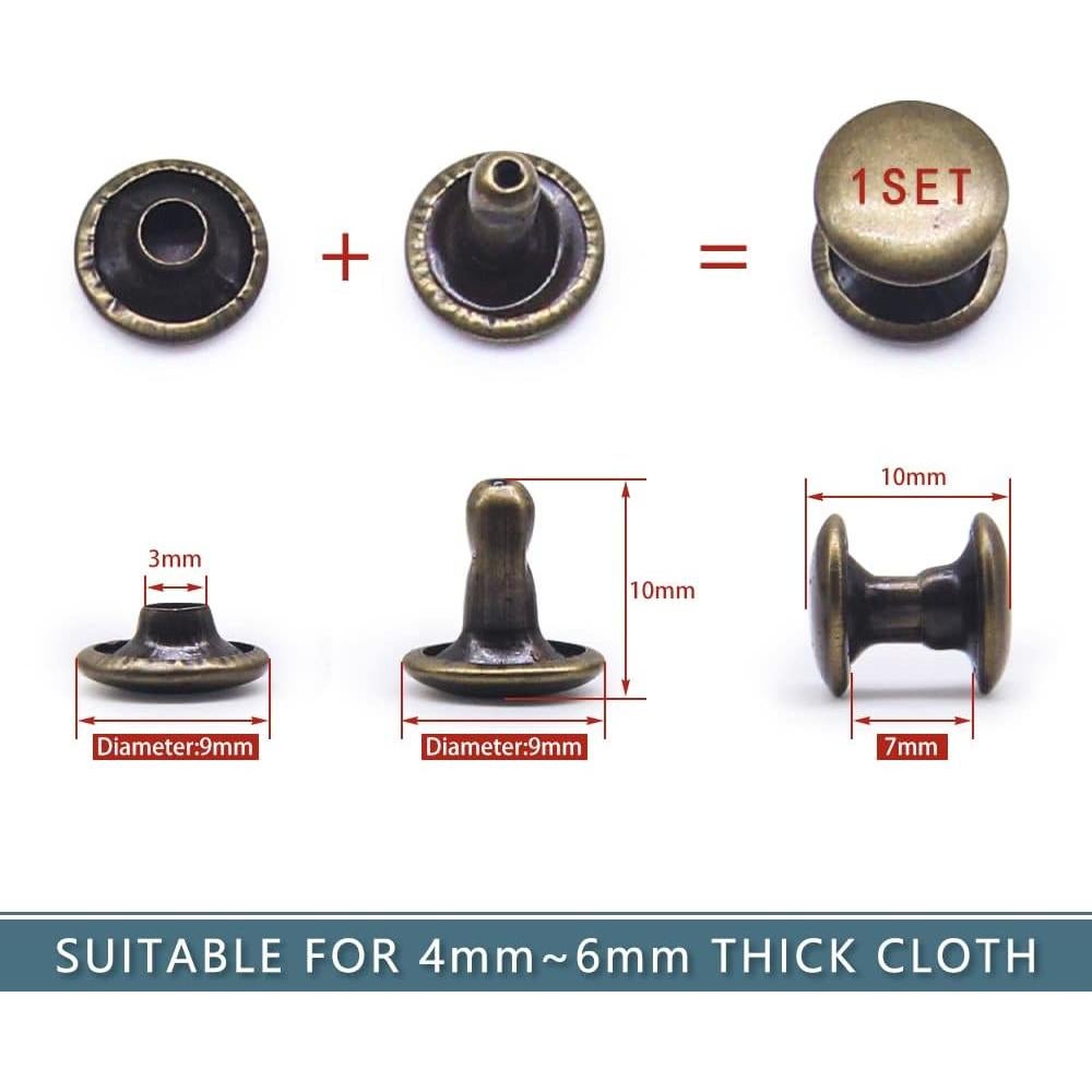 400 Remaches de Cuero Metálicos 9x10mm con Herramientas N/H