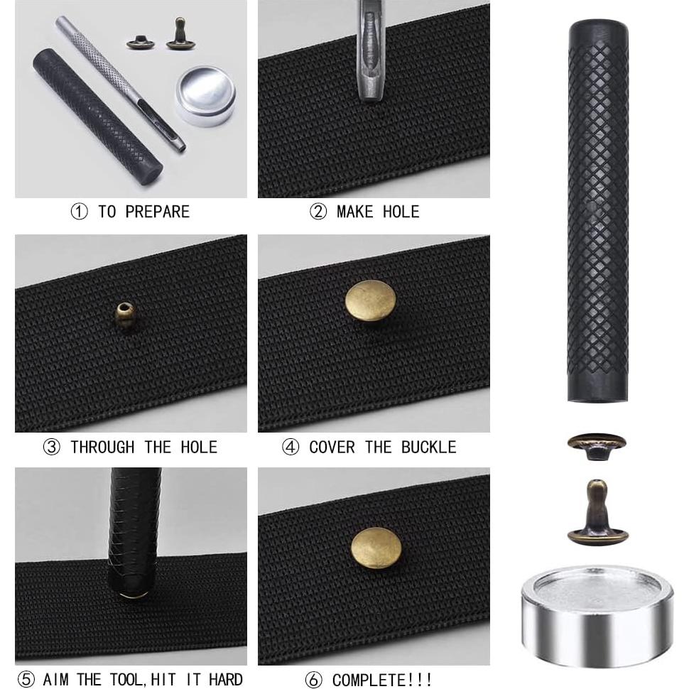 400 Remaches de Cuero Metálicos 9x10mm con Herramientas N/H