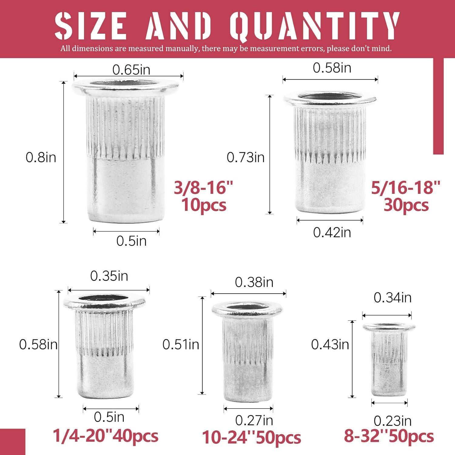 Kit de Tuercas Remachadas de Acero Inoxidable Hilitchi 180PCS