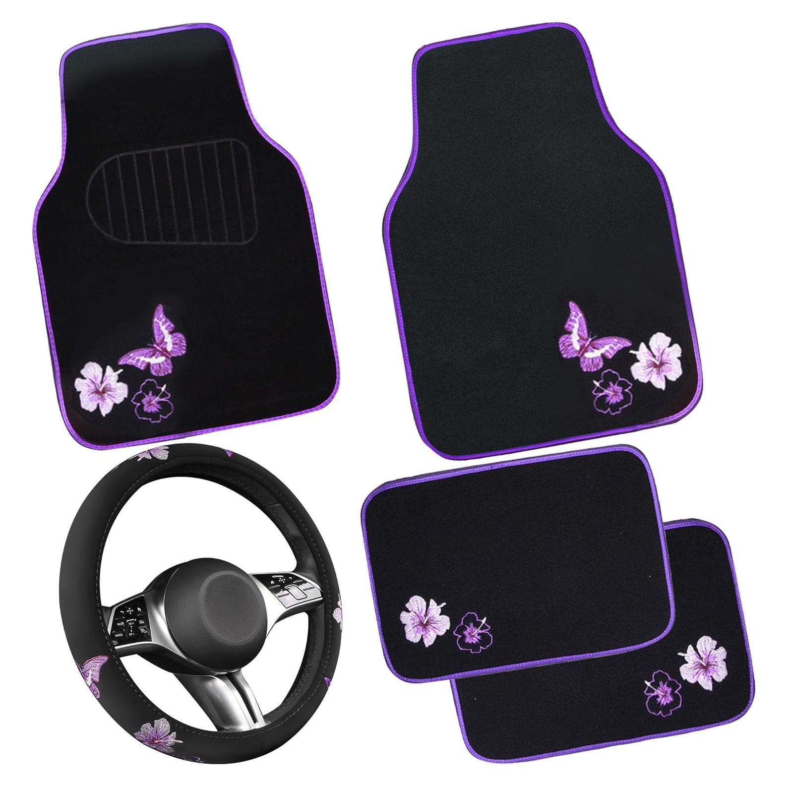 Juego de Mats de Auto y Cubierta de Volante CAR PASS Morada