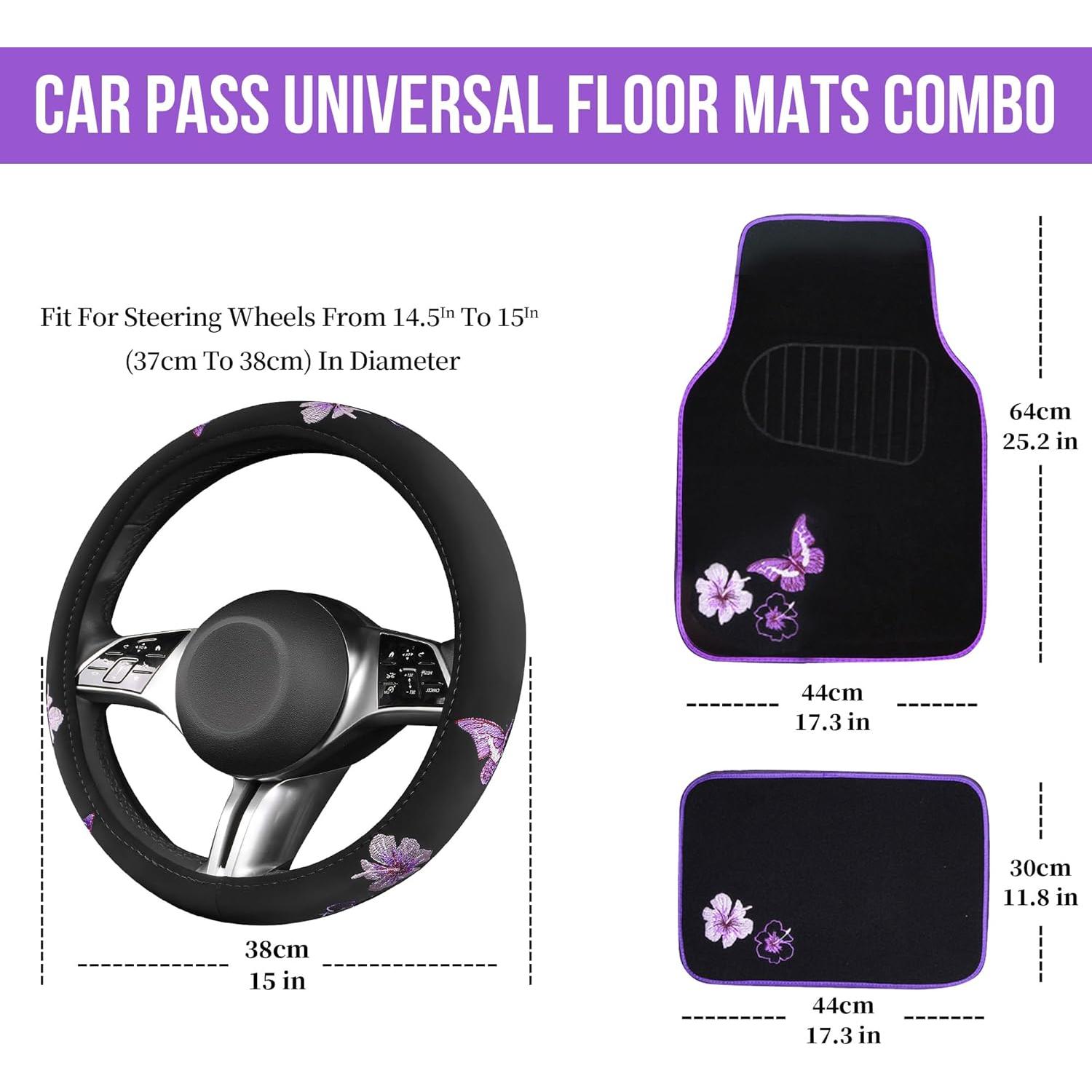 Juego de Mats de Auto y Cubierta de Volante CAR PASS Morada