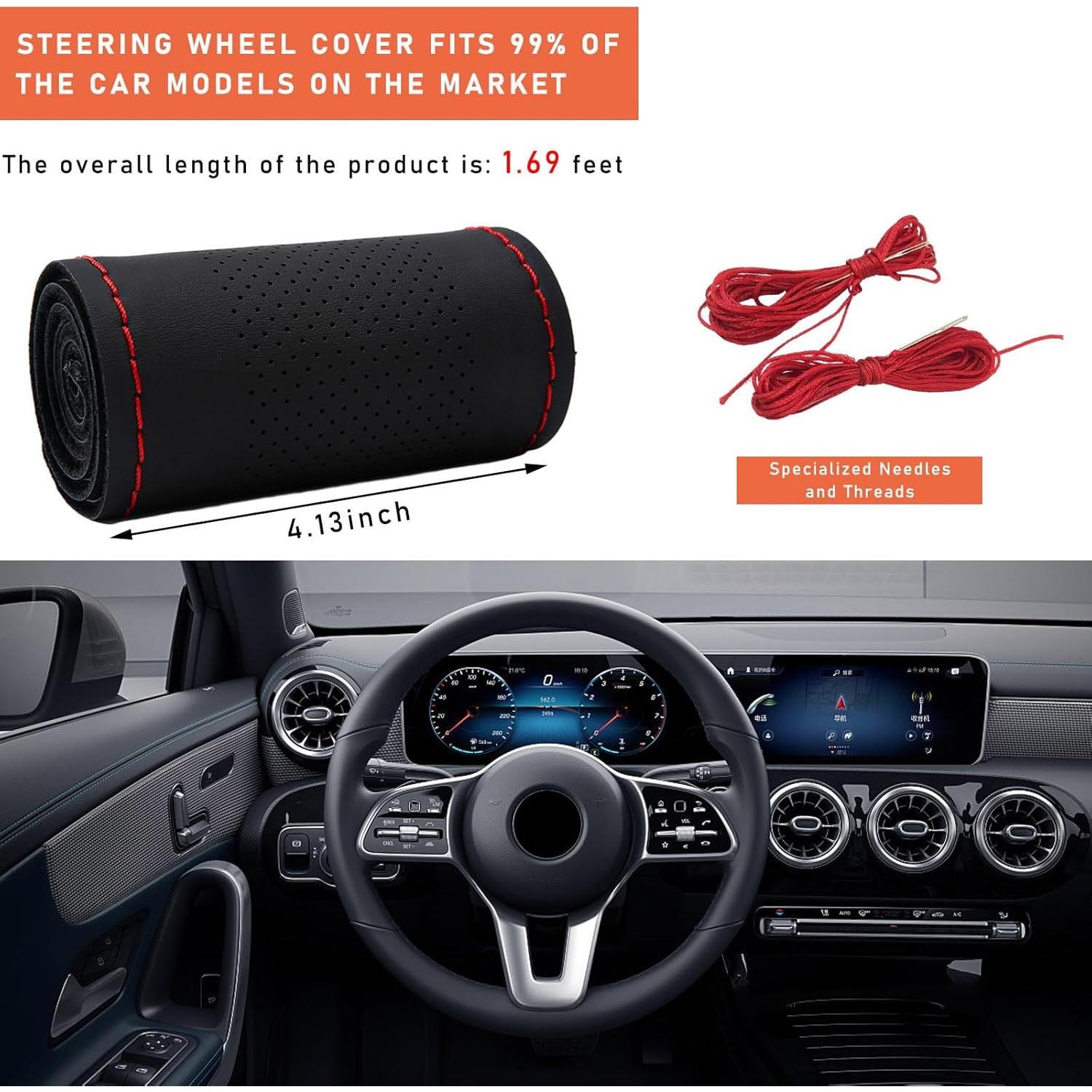 Cubierta de Volante Dickno 38 cm Antideslizante Negro y Rojo