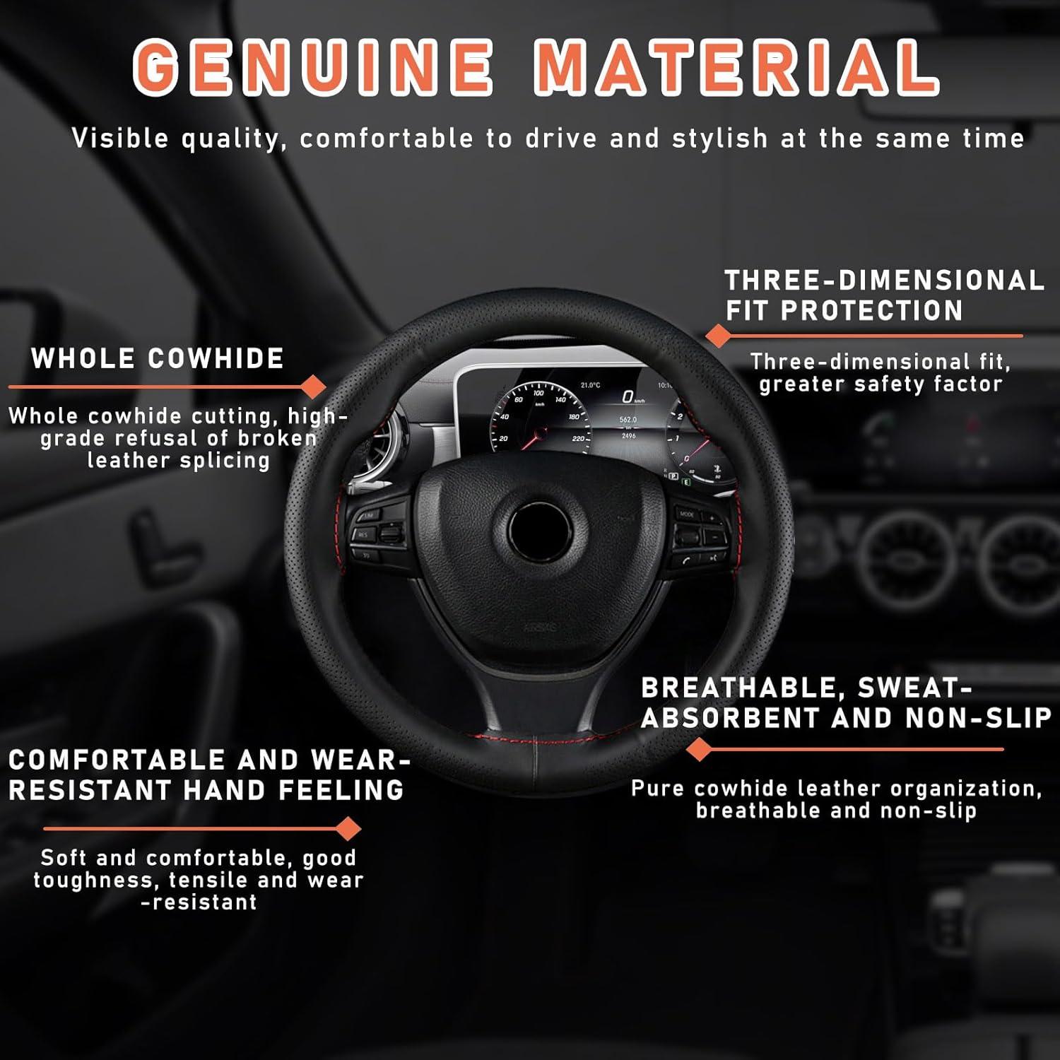 Cubierta de Volante Dickno 38 cm Antideslizante Negro y Rojo