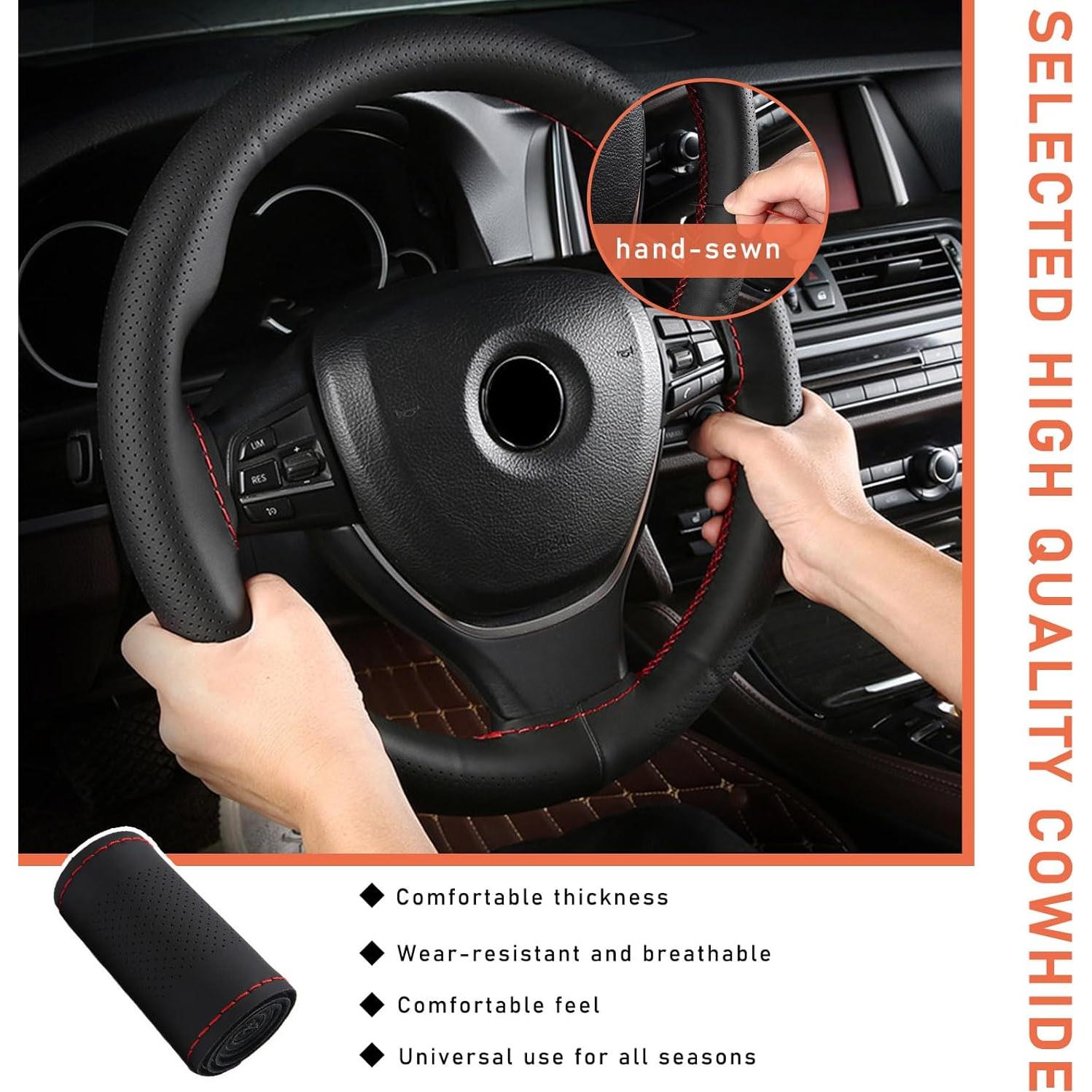 Cubierta de Volante Dickno 38 cm Antideslizante Negro y Rojo