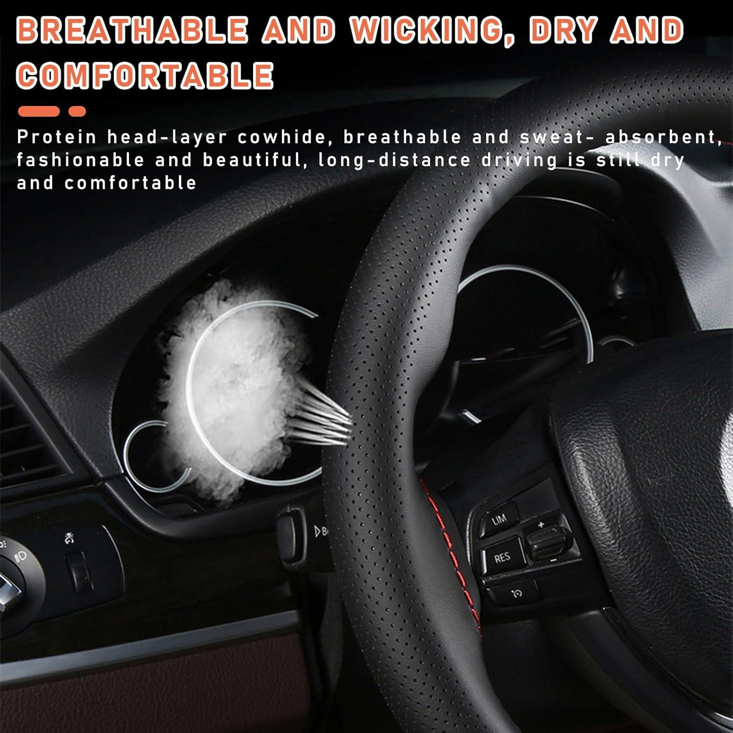 Cubierta de Volante Dickno 38 cm Antideslizante Negro y Rojo