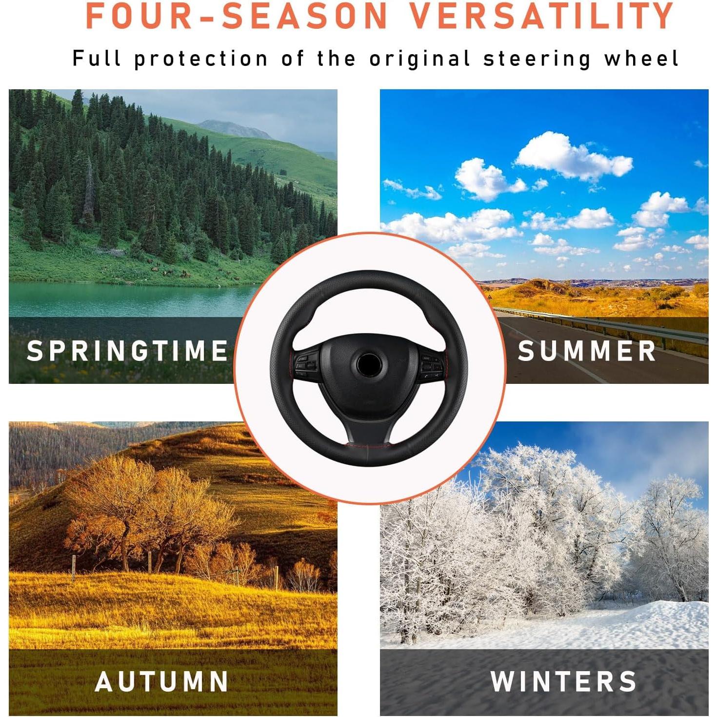 Cubierta de Volante Dickno 38 cm Antideslizante Negro y Rojo