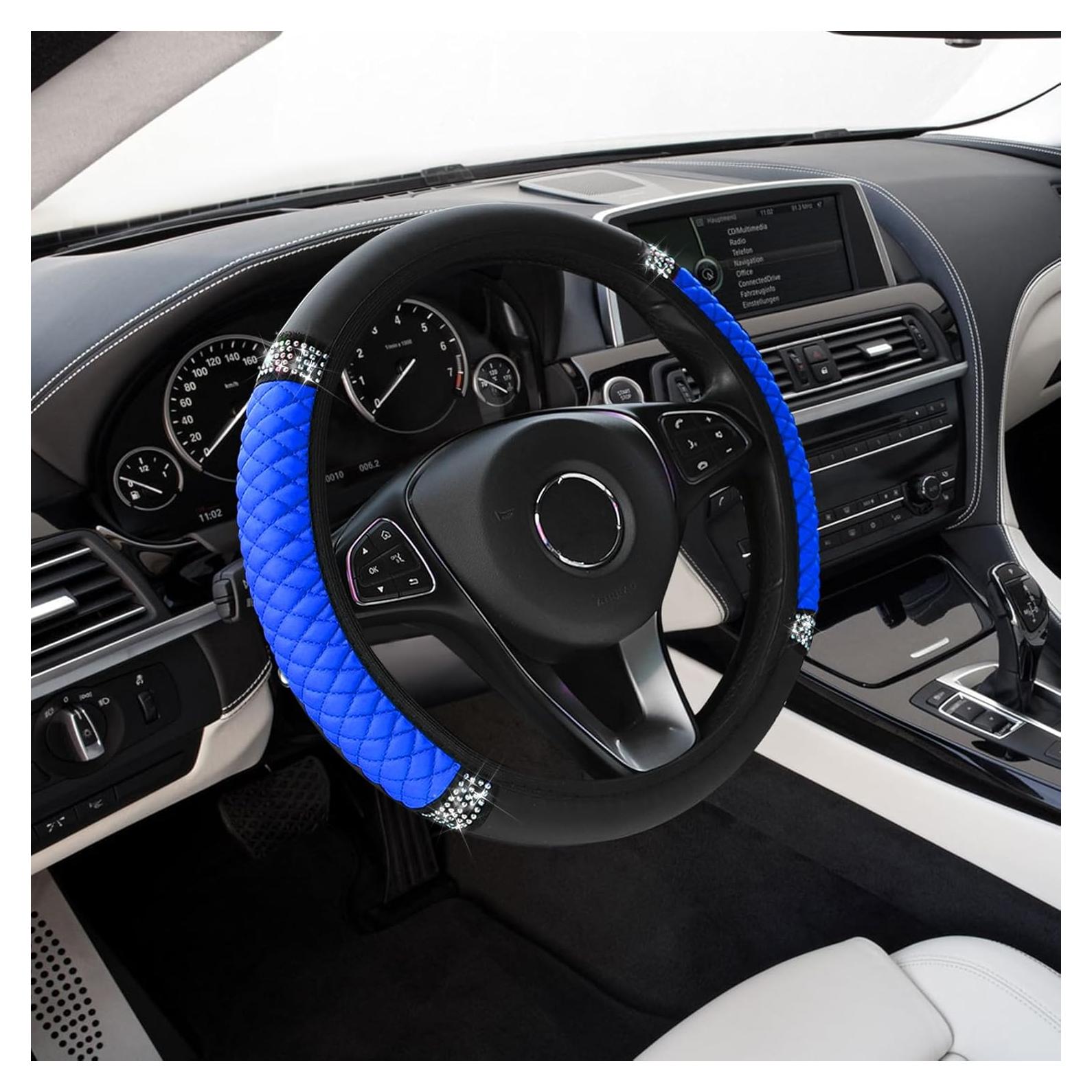 Cubierta de Volante de Cuero PU Middrivr 15 Pulgadas con Rhinestones