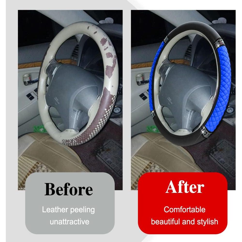 Cubierta de Volante de Cuero PU Middrivr 15 Pulgadas con Rhinestones