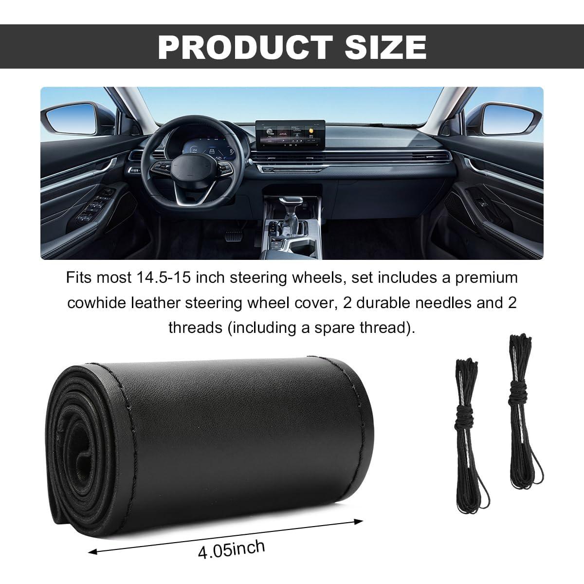 Cubierta de Volante de Cuero Genuino Wevdn 15" Antideslizante