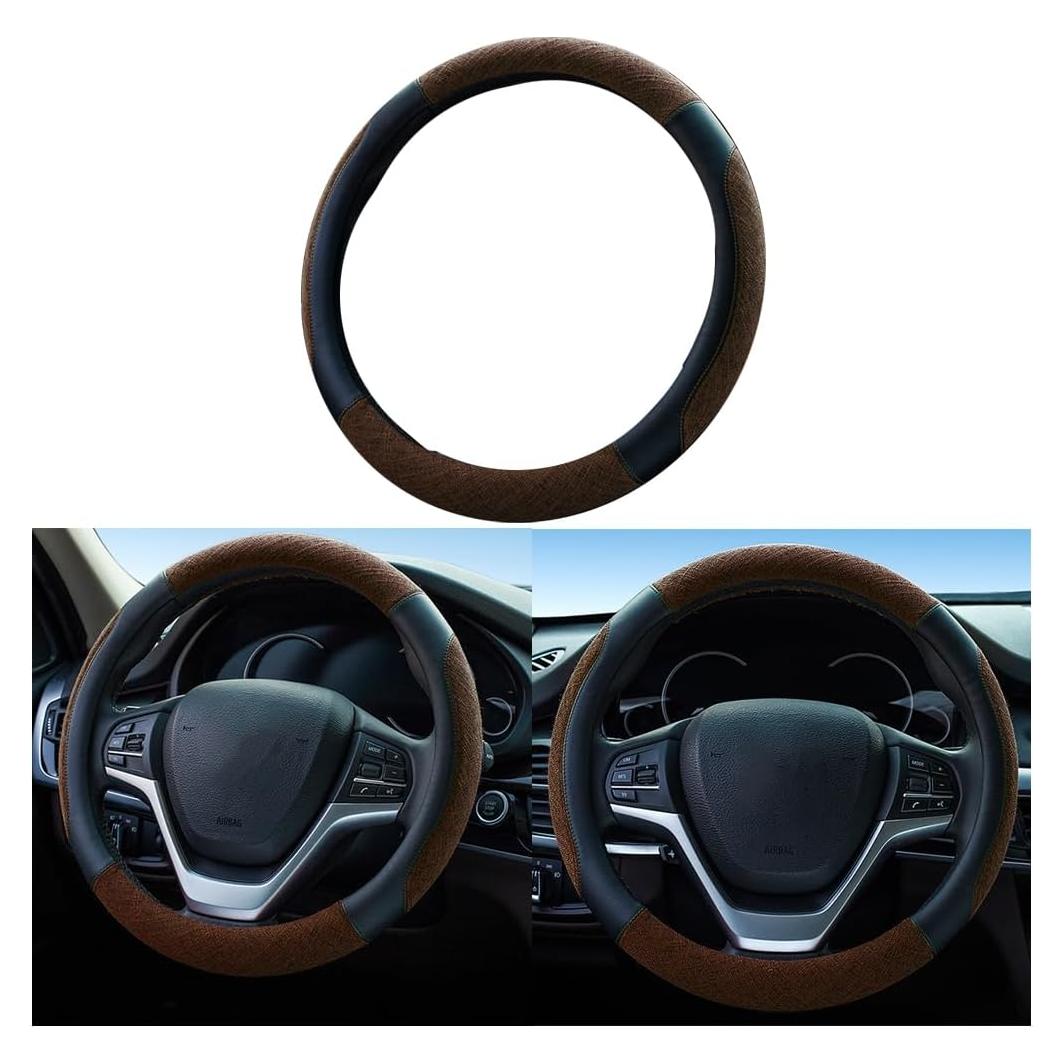 Cubierta de Volante Zipelo 38cm Lino Antideslizante Negro/Café