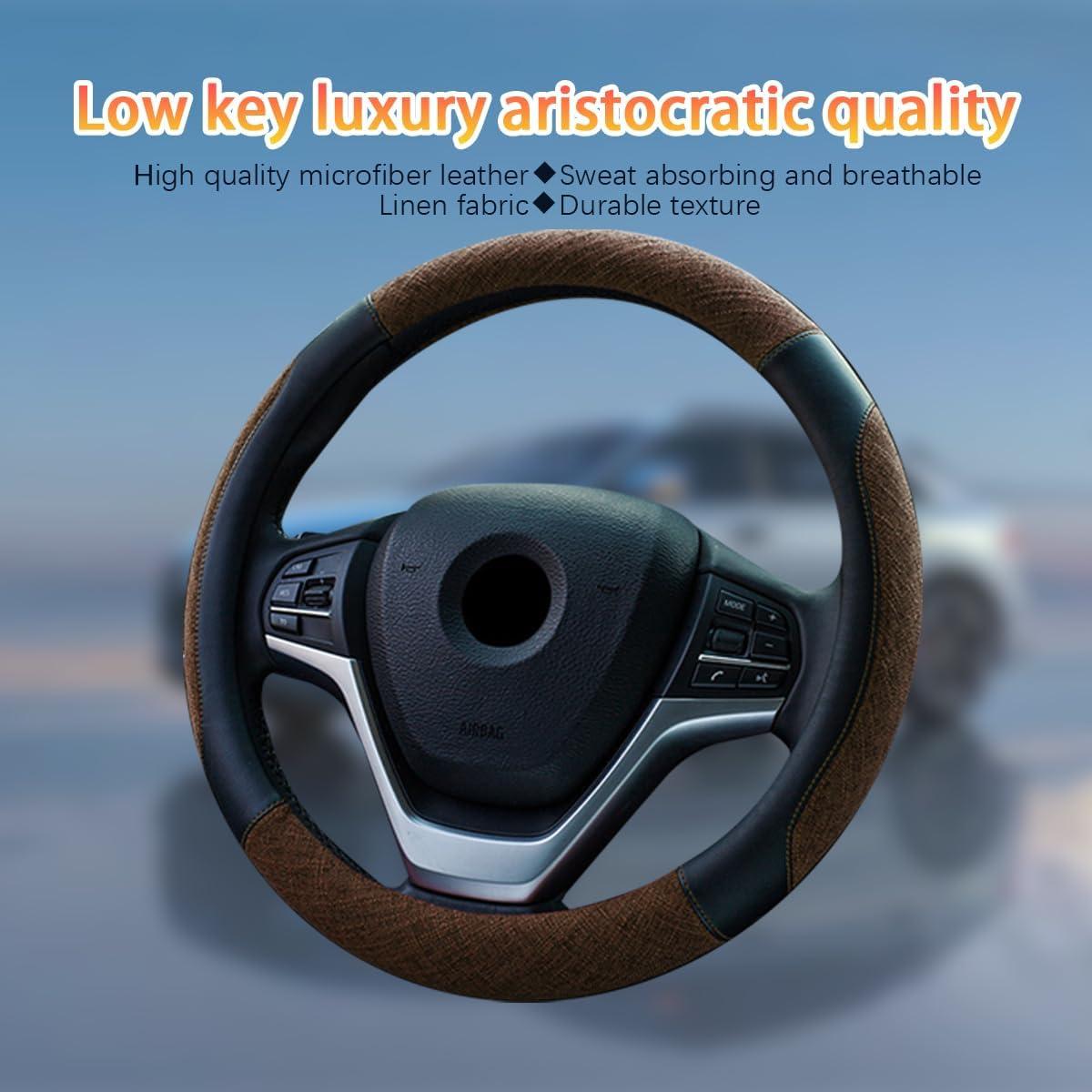 Cubierta de Volante Zipelo 38cm Lino Antideslizante Negro/Café