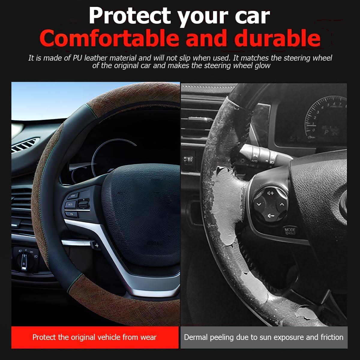 Cubierta de Volante Zipelo 38cm Lino Antideslizante Negro/Café