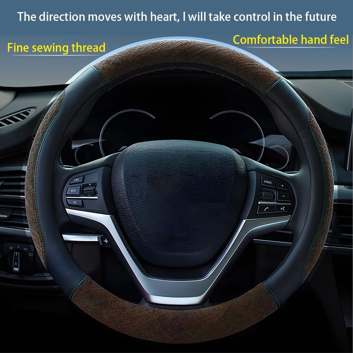 Cubierta de Volante Zipelo 38cm Lino Antideslizante Negro/Café