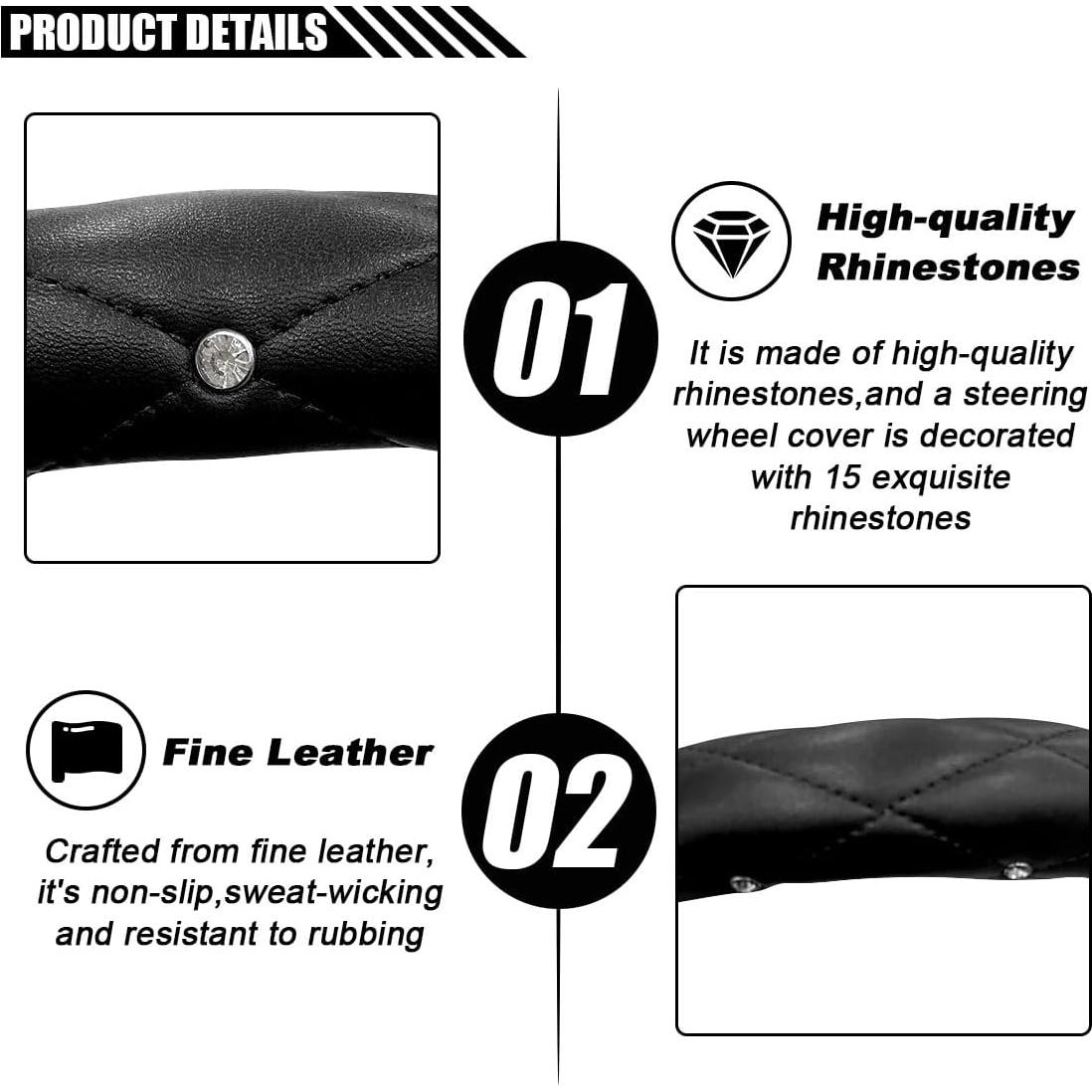 Cubierta de Volante de Cuero Suave KITUREK 38cm Brillo Diamante