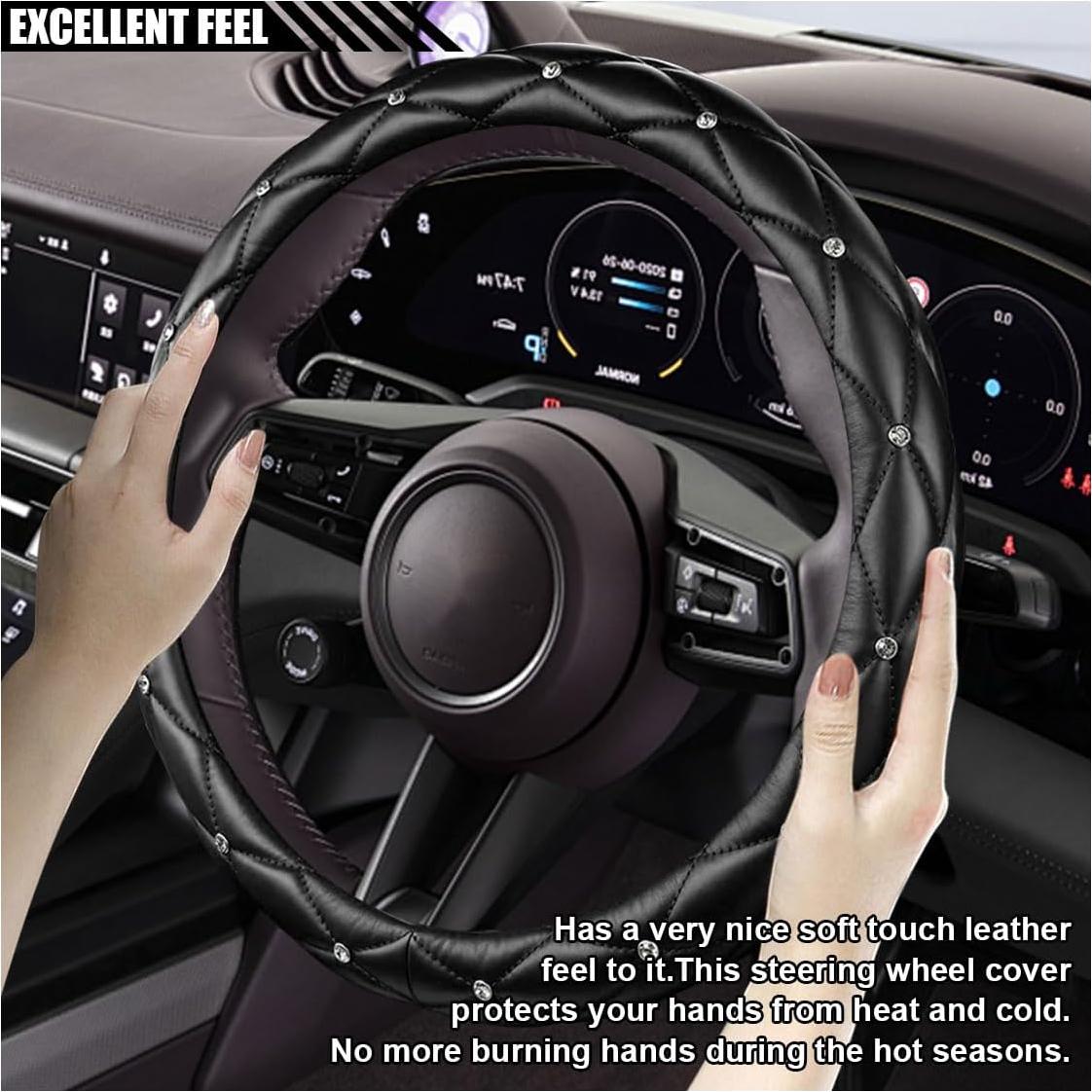 Cubierta de Volante de Cuero Suave KITUREK 38cm Brillo Diamante