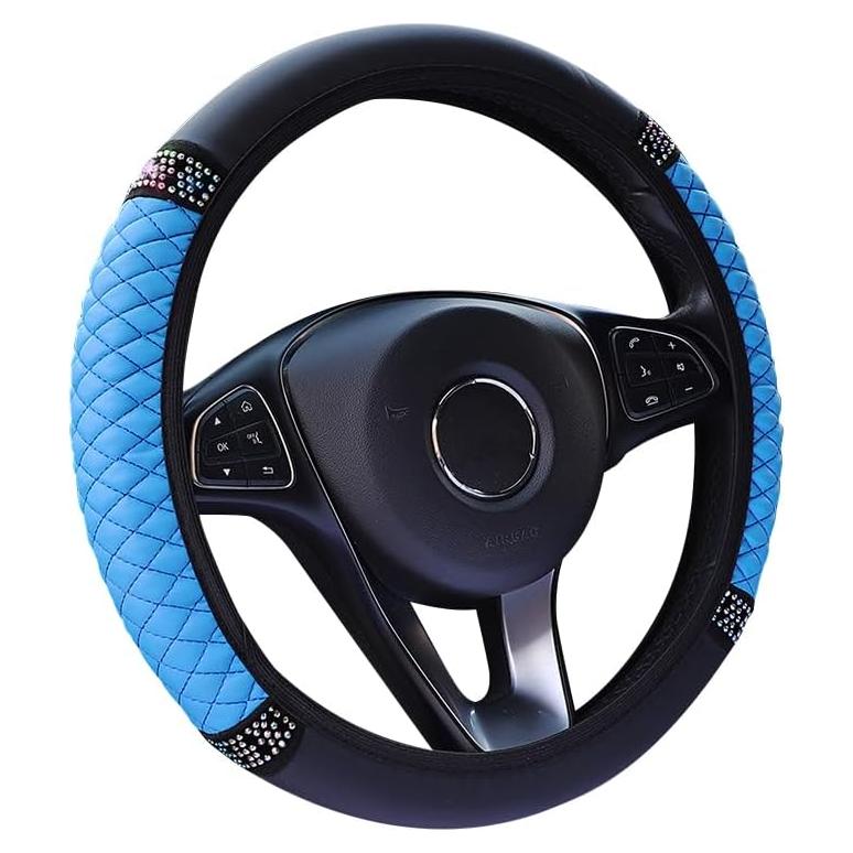 Cubierta de Volante de Cuero SUJADE 15" Antideslizante Azul