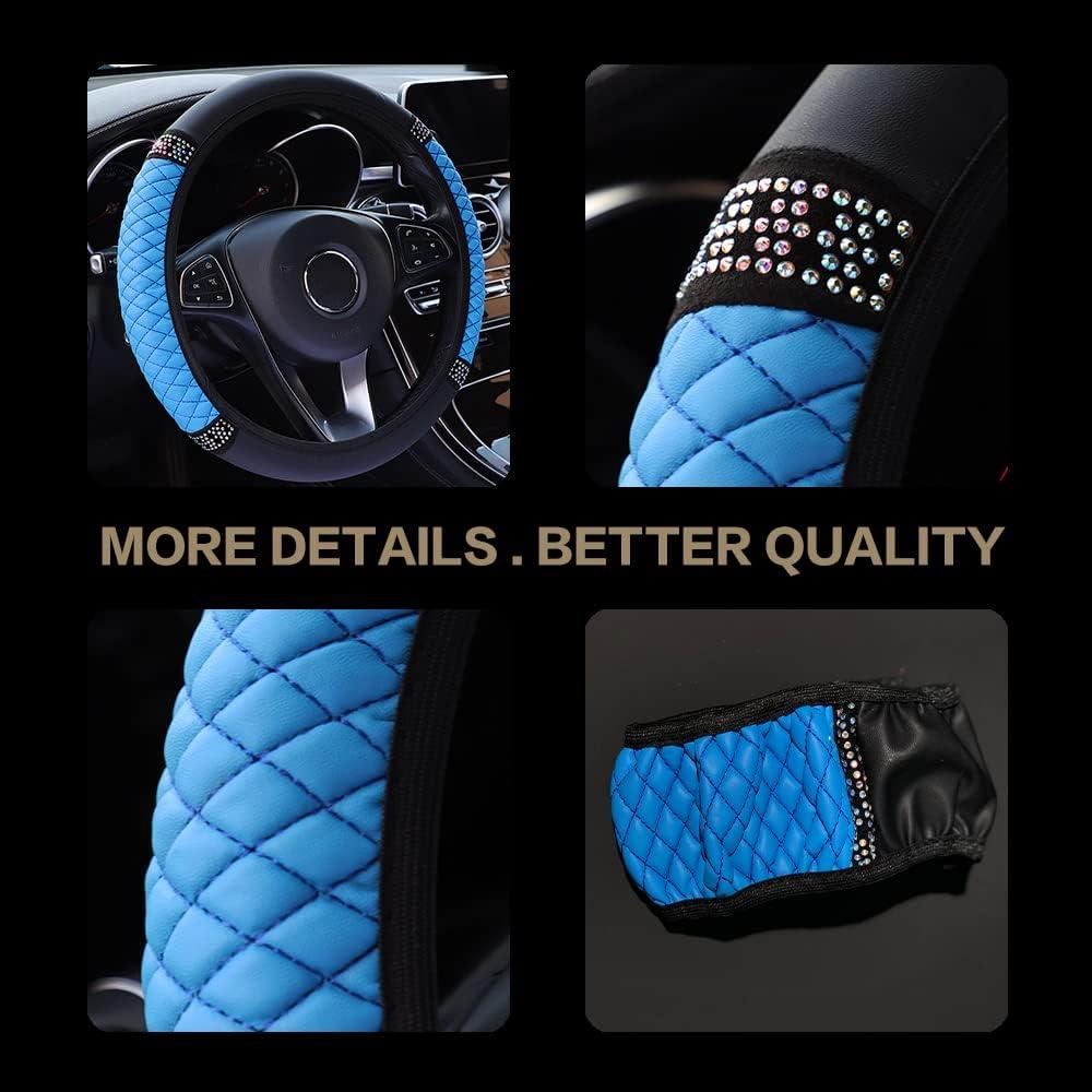 Cubierta de Volante de Cuero SUJADE 15" Antideslizante Azul