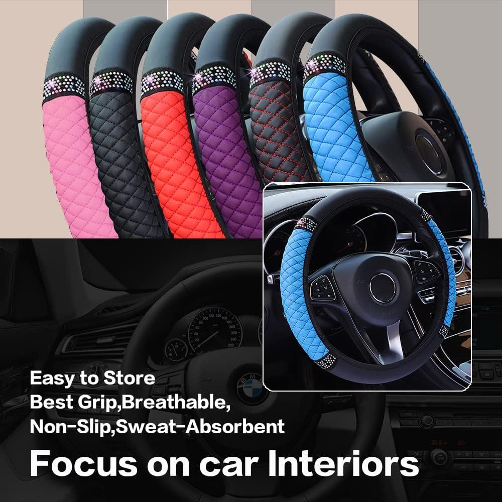 Cubierta de Volante de Cuero SUJADE 15" Antideslizante Azul