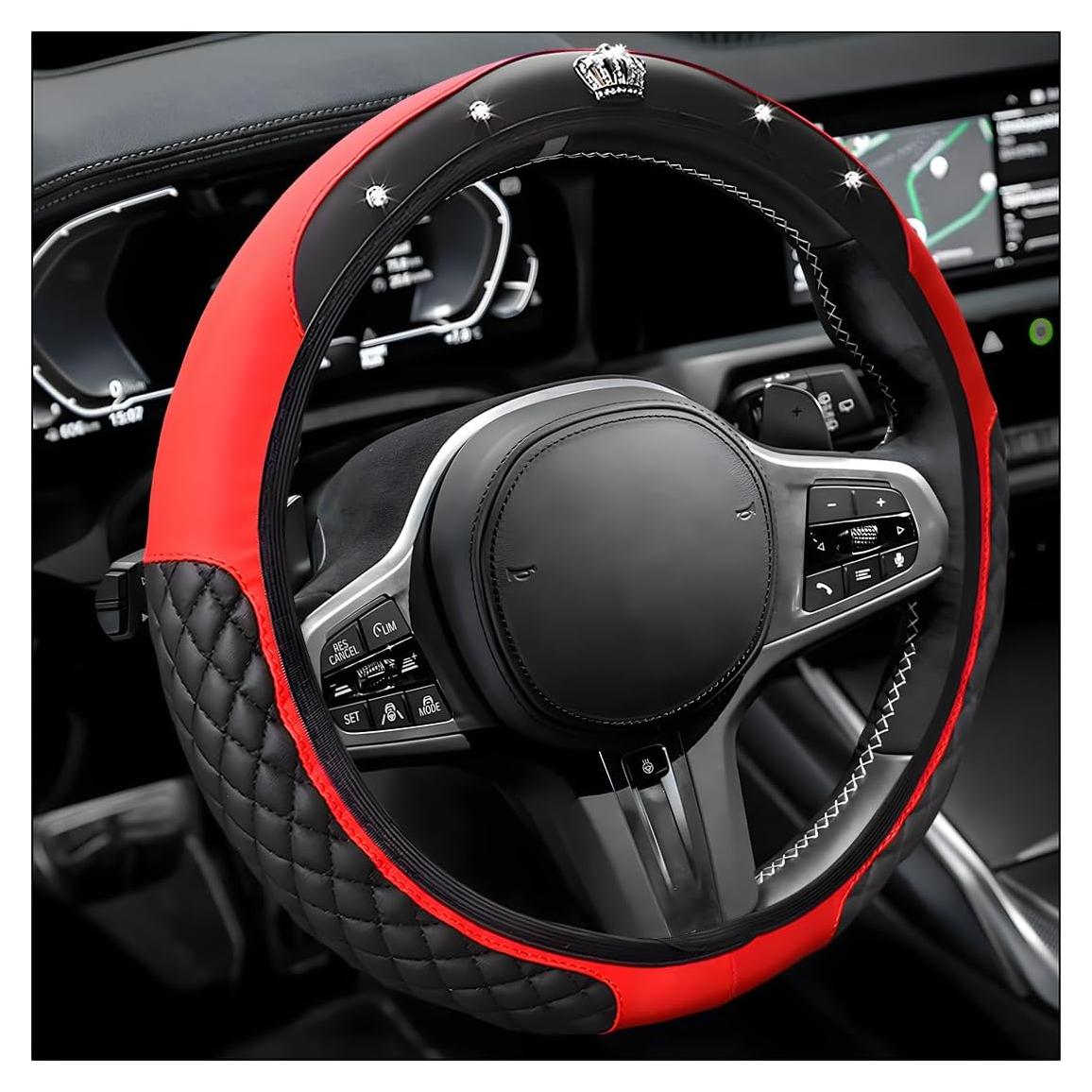 Cubierta de Volante de Coche Brillante Yourkar 38.1 cm Rojo