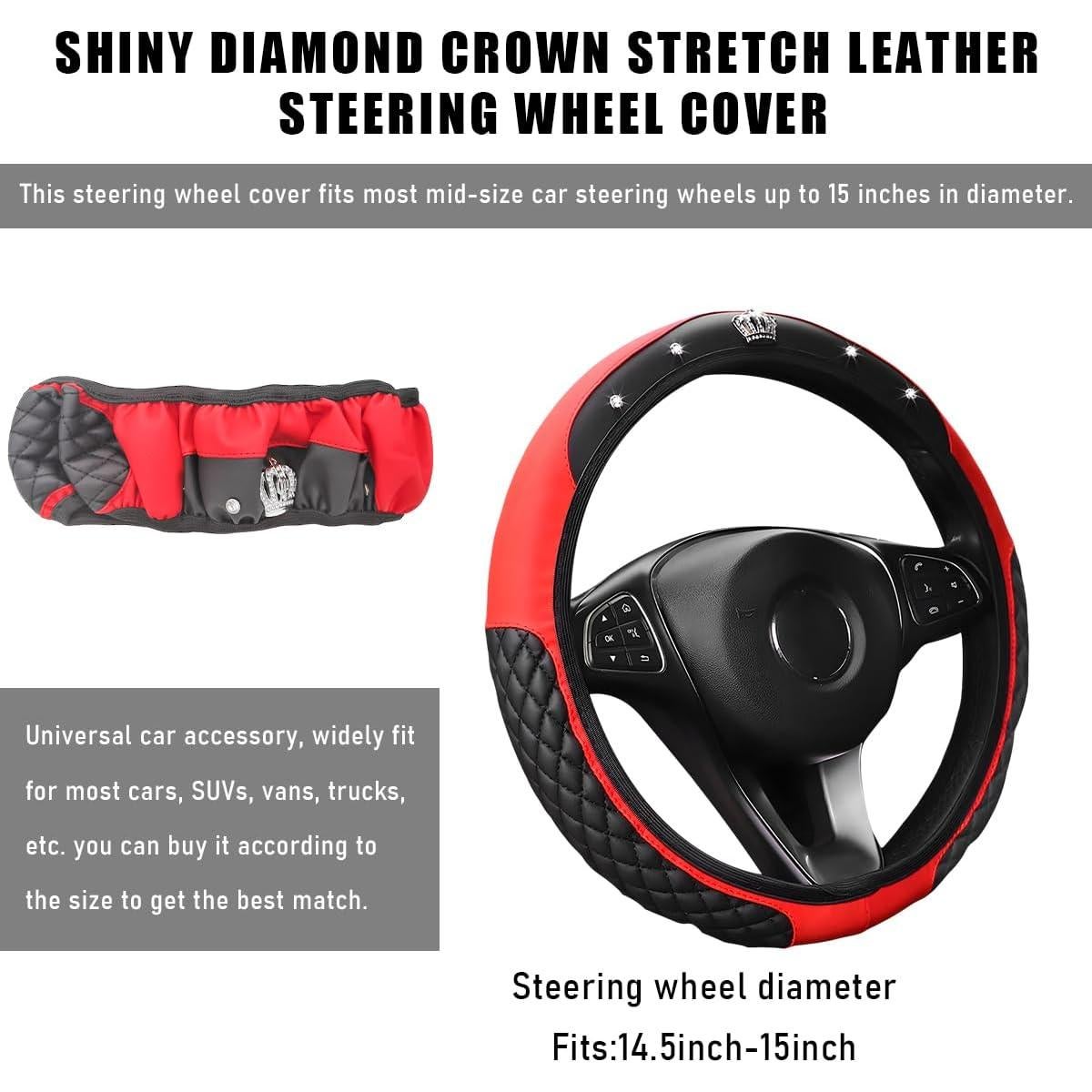 Cubierta de Volante de Coche Brillante Yourkar 38.1 cm Rojo