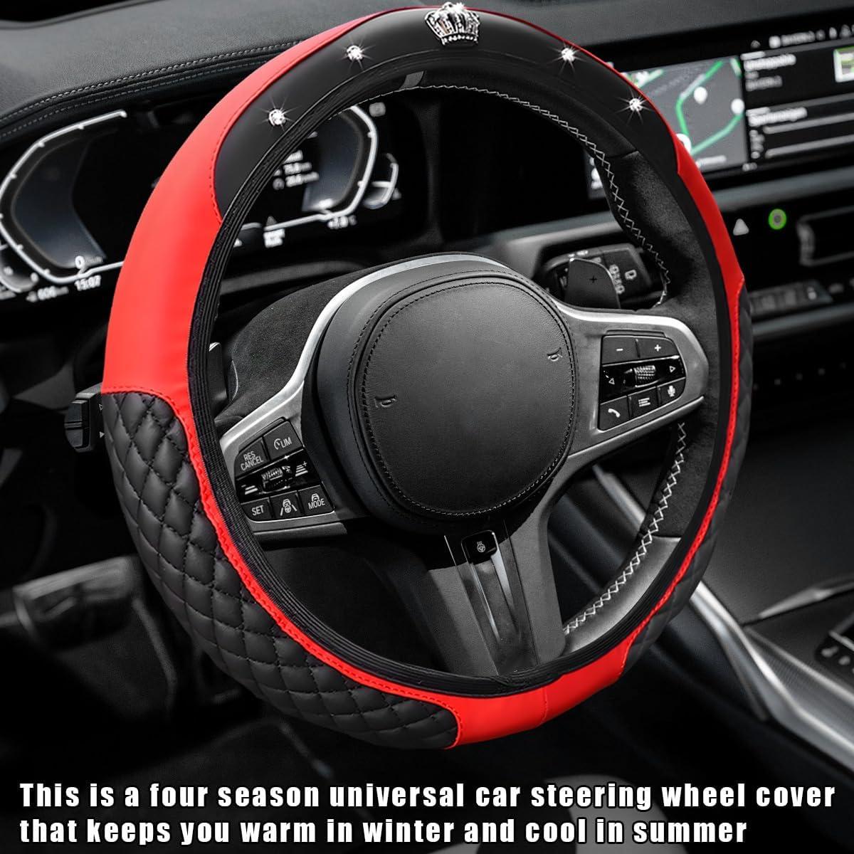 Cubierta de Volante de Coche Brillante Yourkar 38.1 cm Rojo