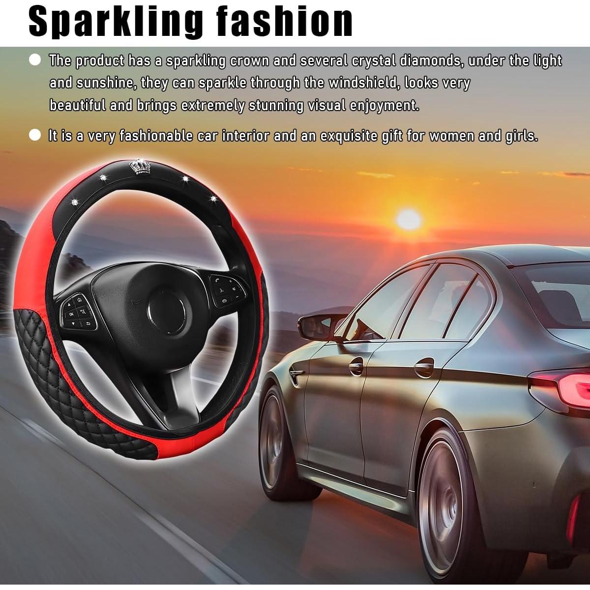 Cubierta de Volante de Coche Brillante Yourkar 38.1 cm Rojo