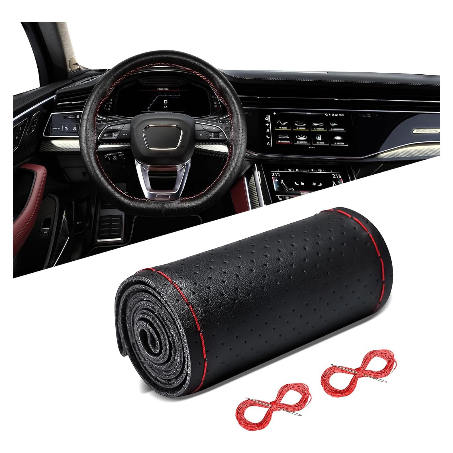 Cubierta de Volante de Cuero Genuino QZTYTY 38 cm Antideslizante