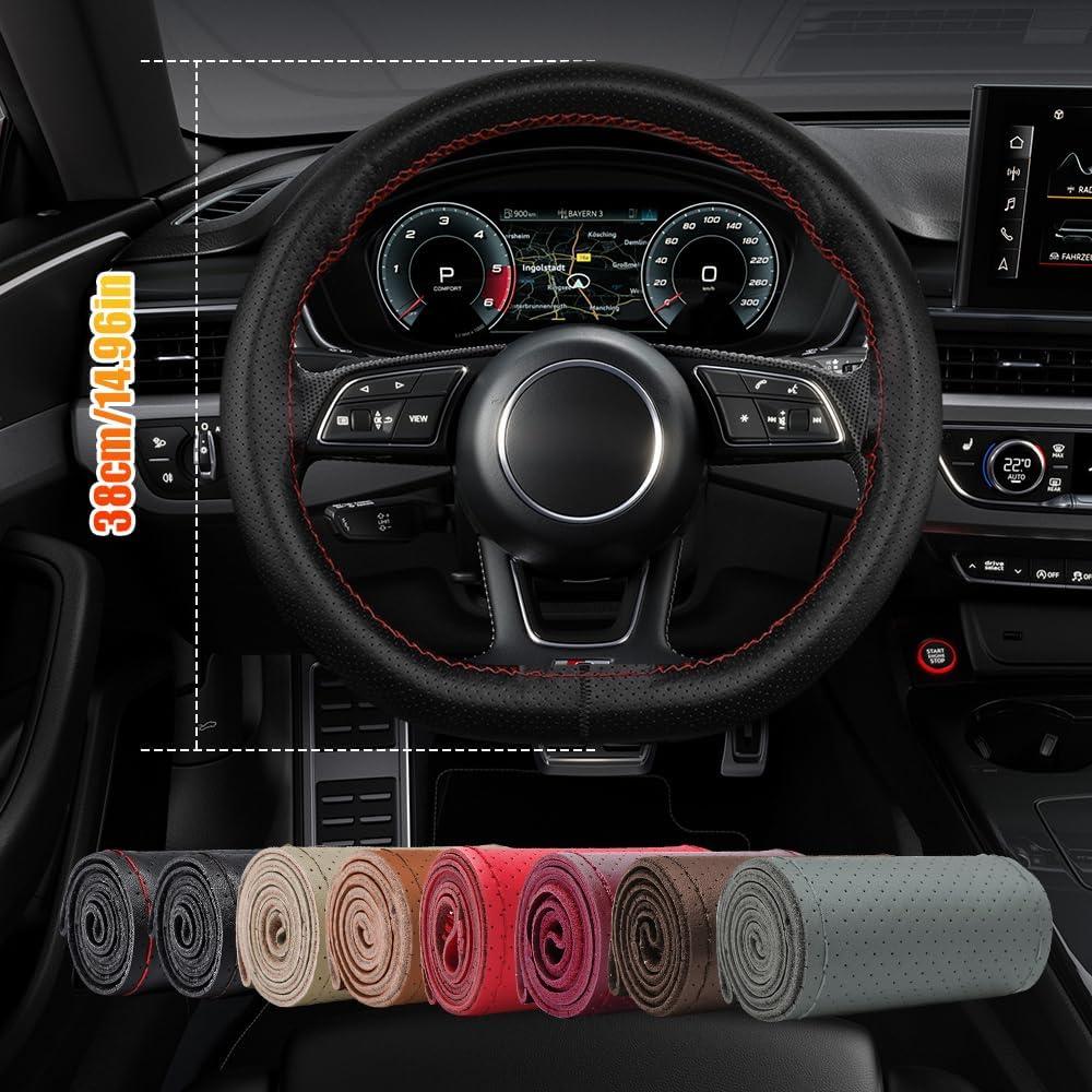 Cubierta de Volante de Cuero Genuino QZTYTY 38 cm Antideslizante