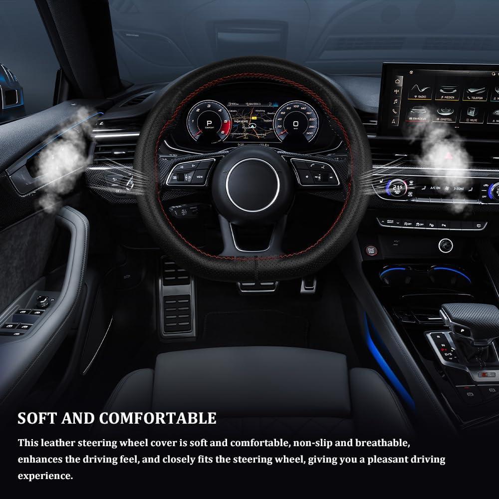 Cubierta de Volante de Cuero Genuino QZTYTY 38 cm Antideslizante