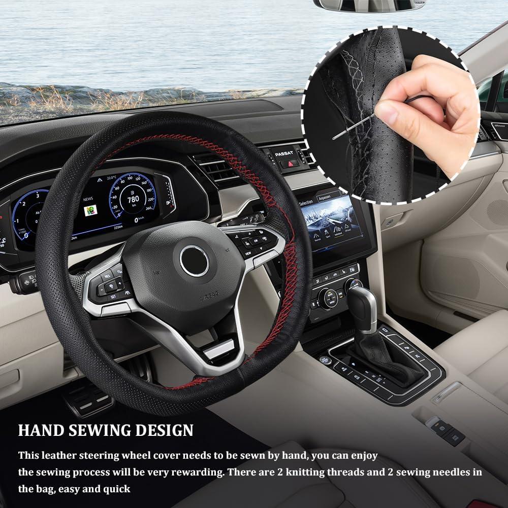 Cubierta de Volante de Cuero Genuino QZTYTY 38 cm Antideslizante