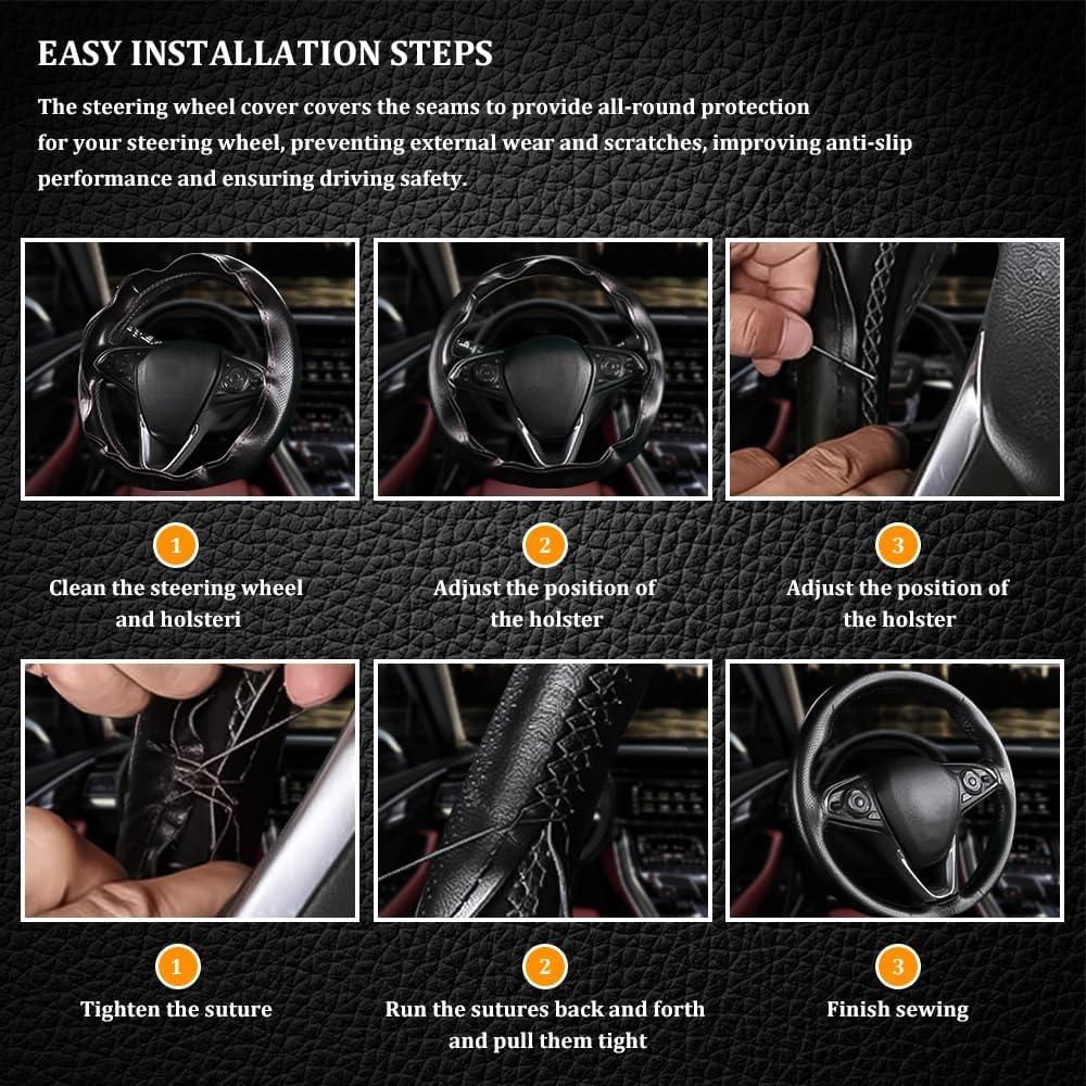 Cubierta de Volante de Cuero Genuino QZTYTY 38 cm Antideslizante