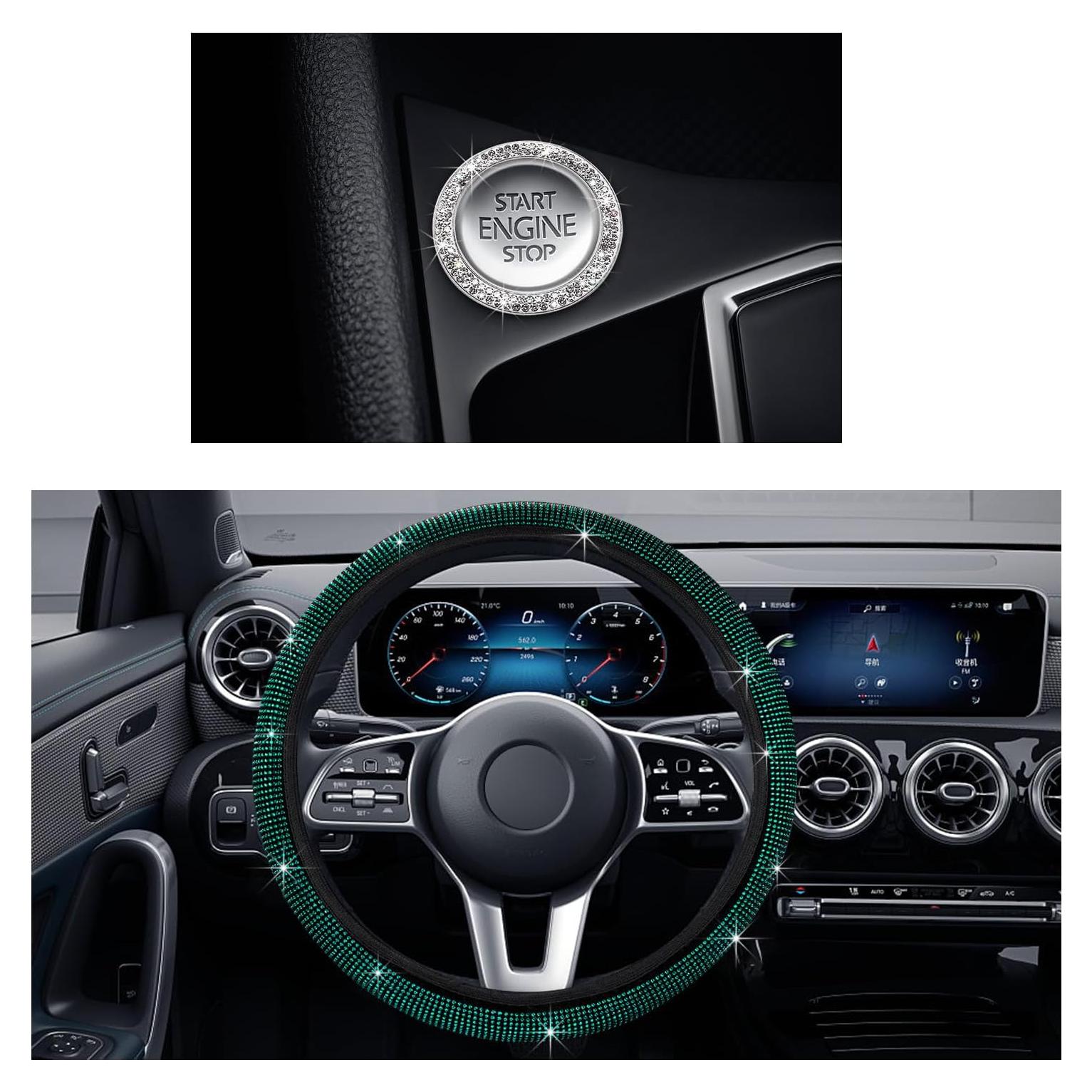 Cubierta de Volante Ziciner con Rhinestones Verde Universal