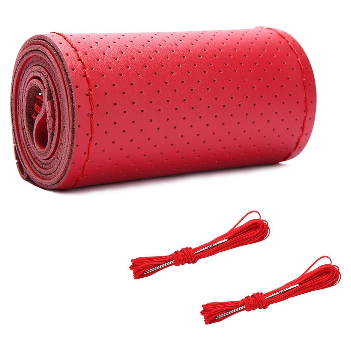 Cubierta de Volante de Cuero Genuino Augeny, Rojo, 36.83-38.1 cm