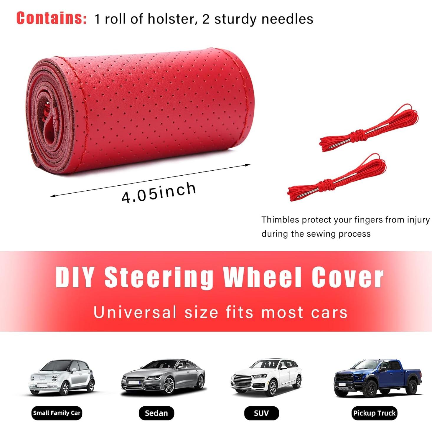 Cubierta de Volante de Cuero Genuino Augeny, Rojo, 36.83-38.1 cm