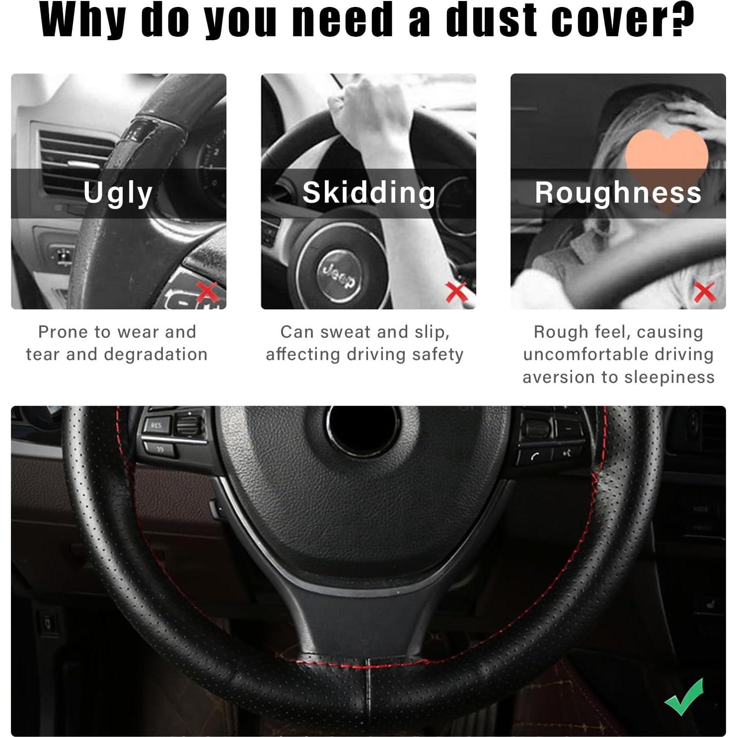 Cubierta de Volante de Cuero Genuino Augeny, Rojo, 36.83-38.1 cm