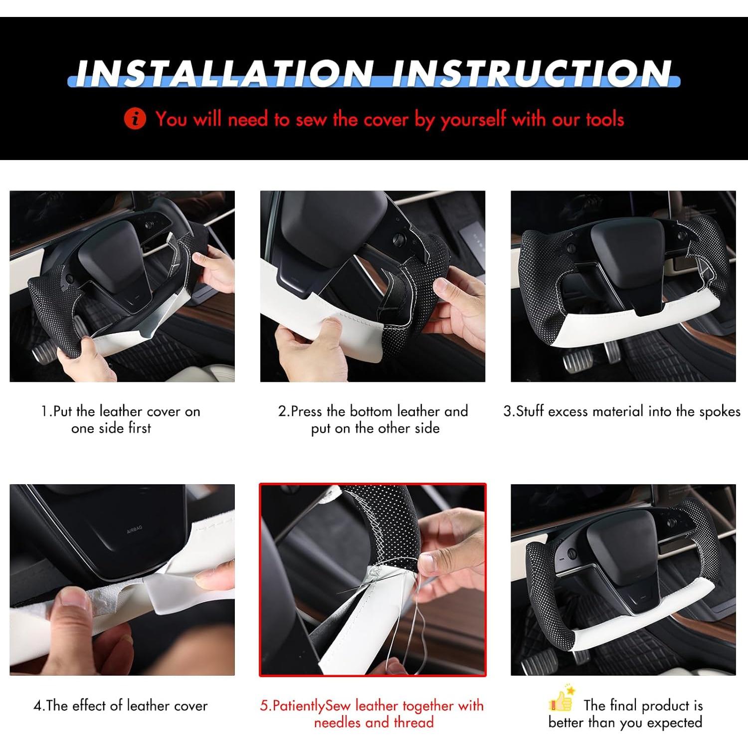 Funda de Volante de Cuero MEWANT para Tesla Model S/X 2021-2023