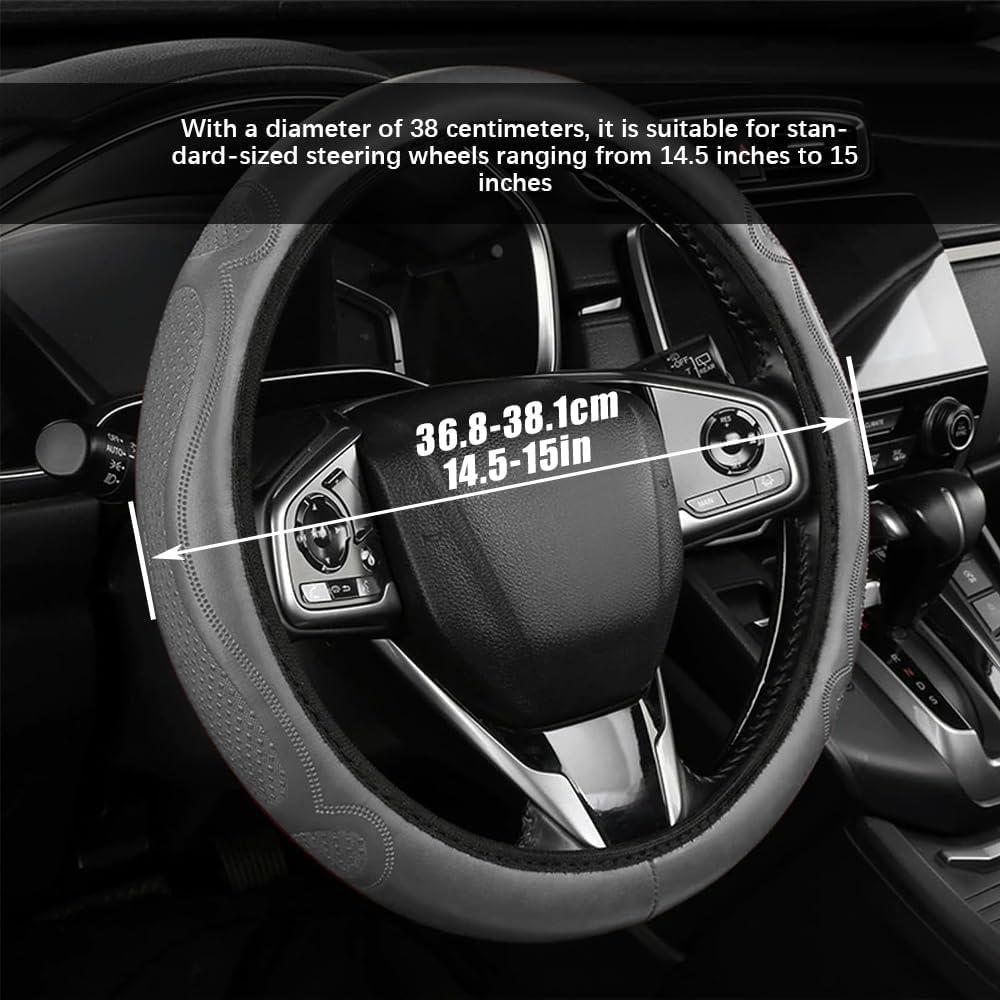 Cubierta de Volante de Coche HQRNYP 38cm Cuero Antideslizante Gris