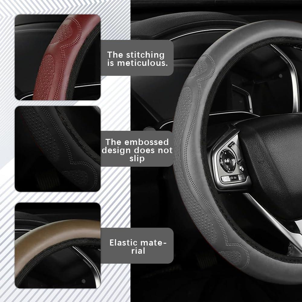 Cubierta de Volante de Coche HQRNYP 38cm Cuero Antideslizante Gris