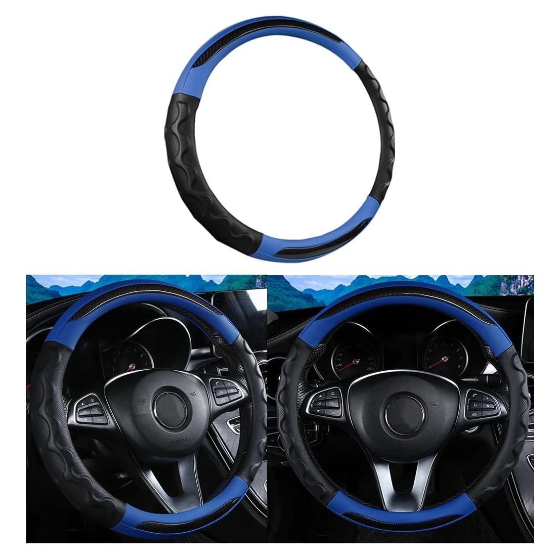 Cubierta de Volante de Coche Sandfren 15" Cuero Antideslizante