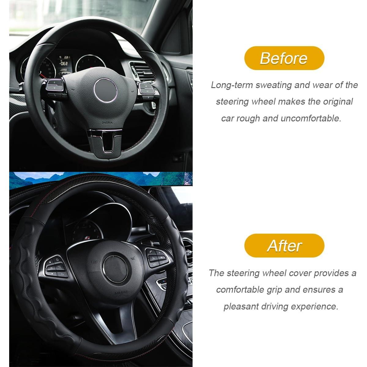 Cubierta de Volante de Coche Sandfren 15" Cuero Antideslizante