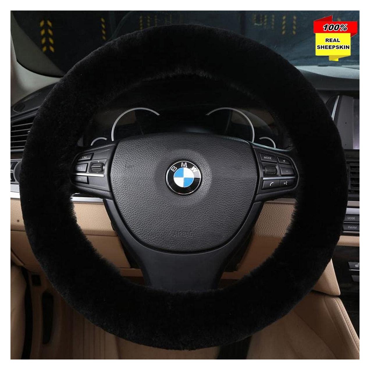 Cubierta de Volante de Piel de Oveja Sisha-A 35-42 cm Negra