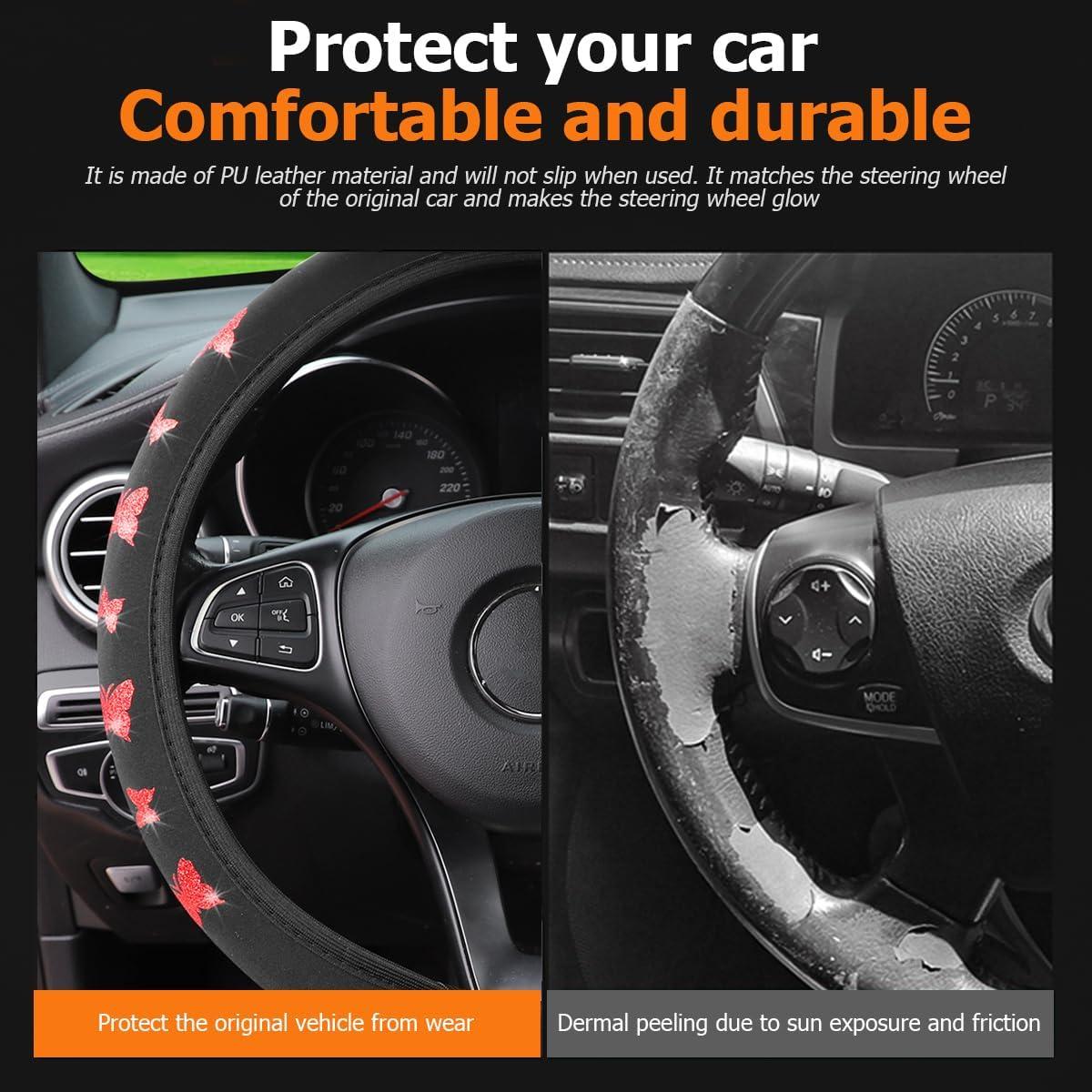 Cubierta de Volante KHGUZ 15" Rojo Antideslizante y Protectora