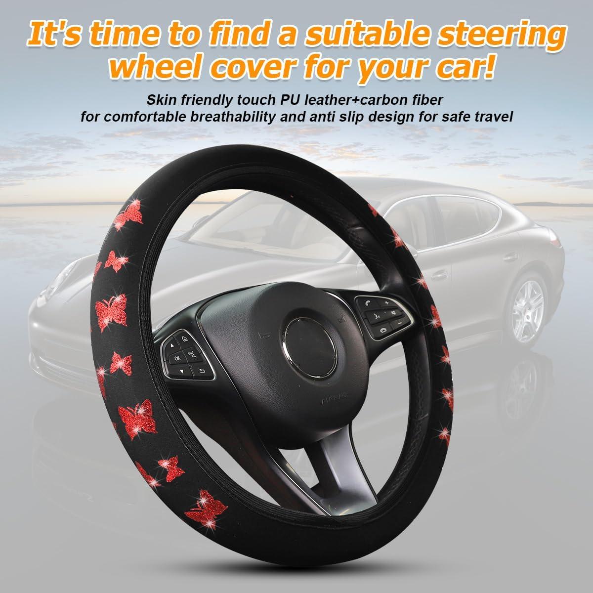 Cubierta de Volante KHGUZ 15" Rojo Antideslizante y Protectora