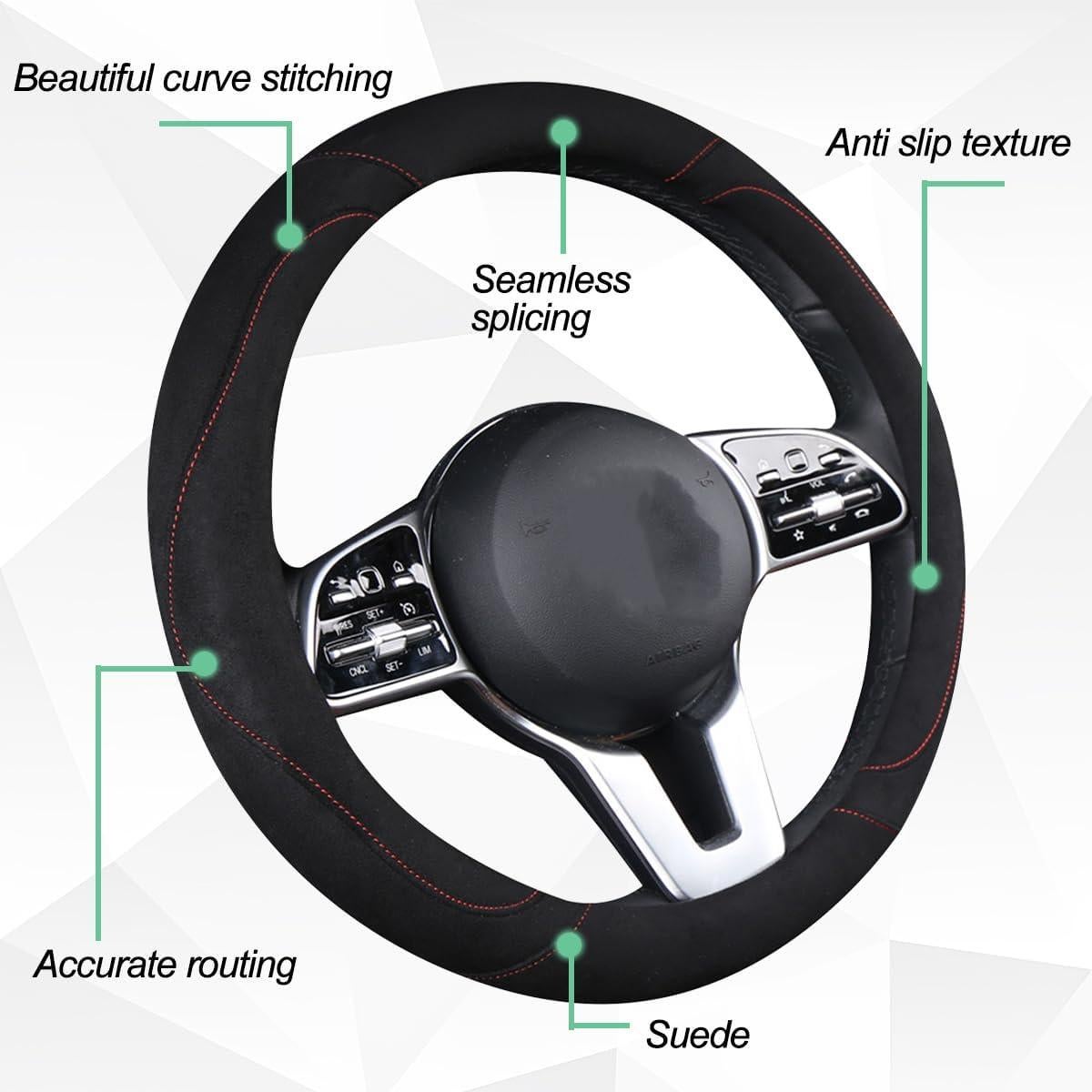 Cubierta de Volante HZEL Suede Antideslizante Universal 39cm