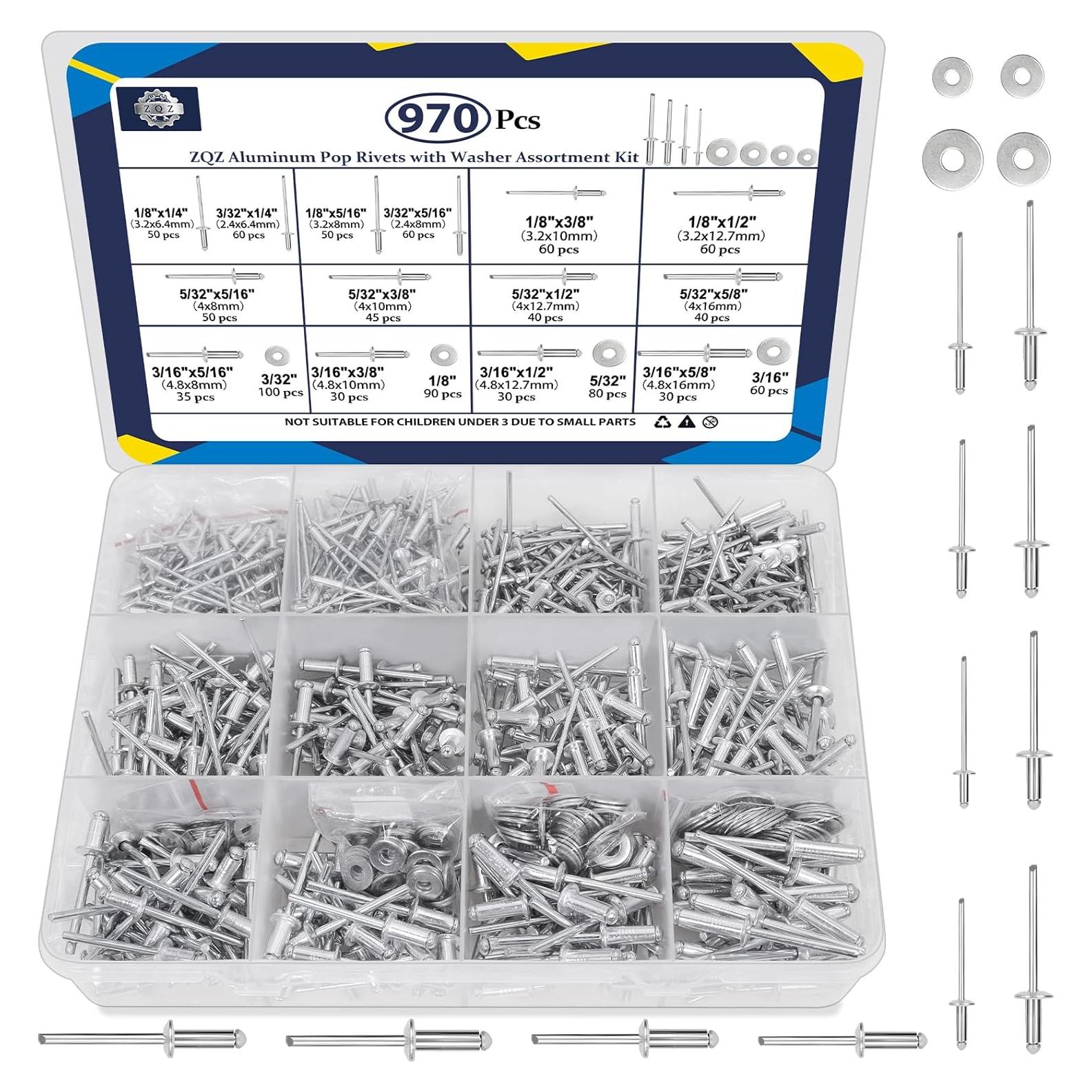 Kit de Remaches de Aluminio ZQZ 970 Piezas 14 Tamaños