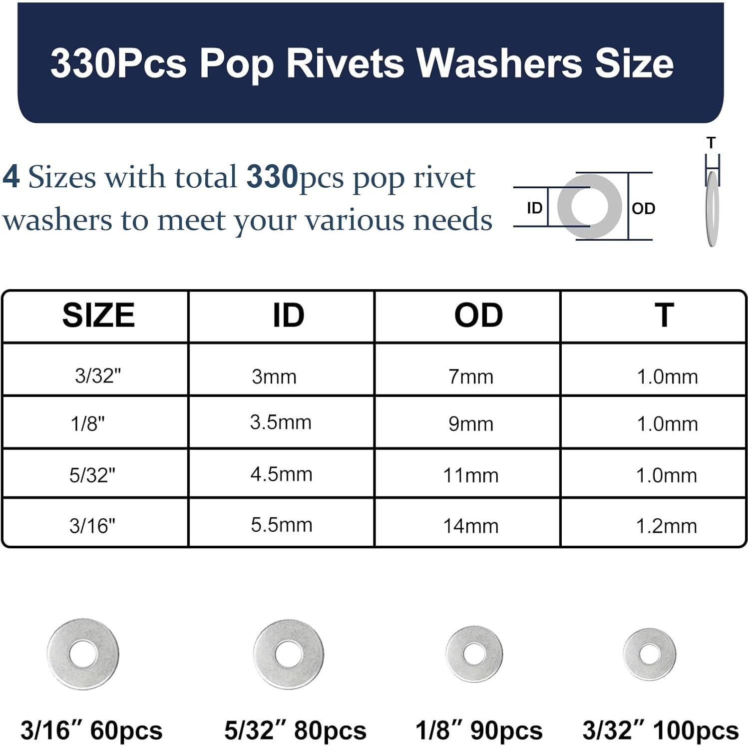 Kit de Remaches de Aluminio ZQZ 970 Piezas 14 Tamaños